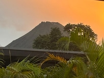 This photo is from the living room of the villa at Bauma. It was s sunset next to the volcano