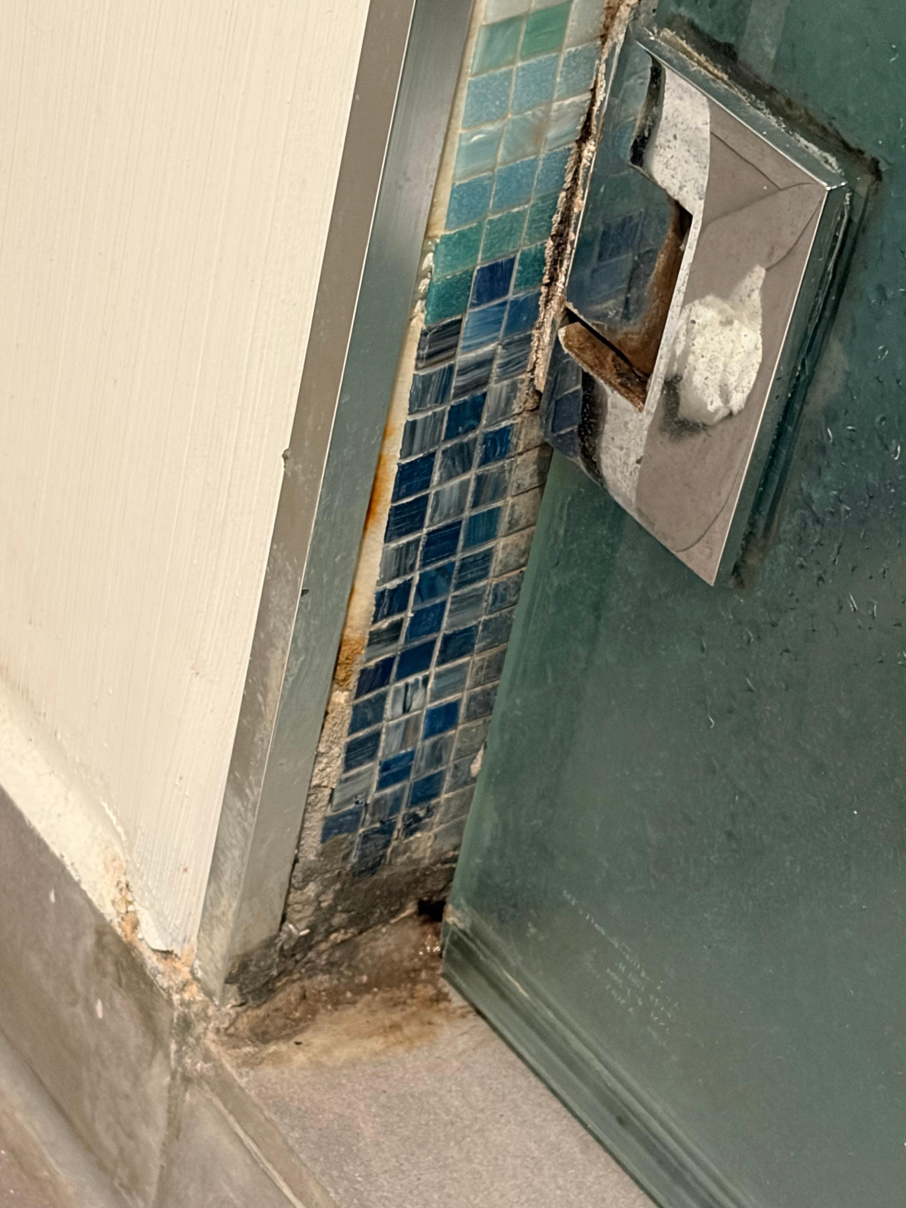 Water leak, significant damage and rust, dirt buildup 