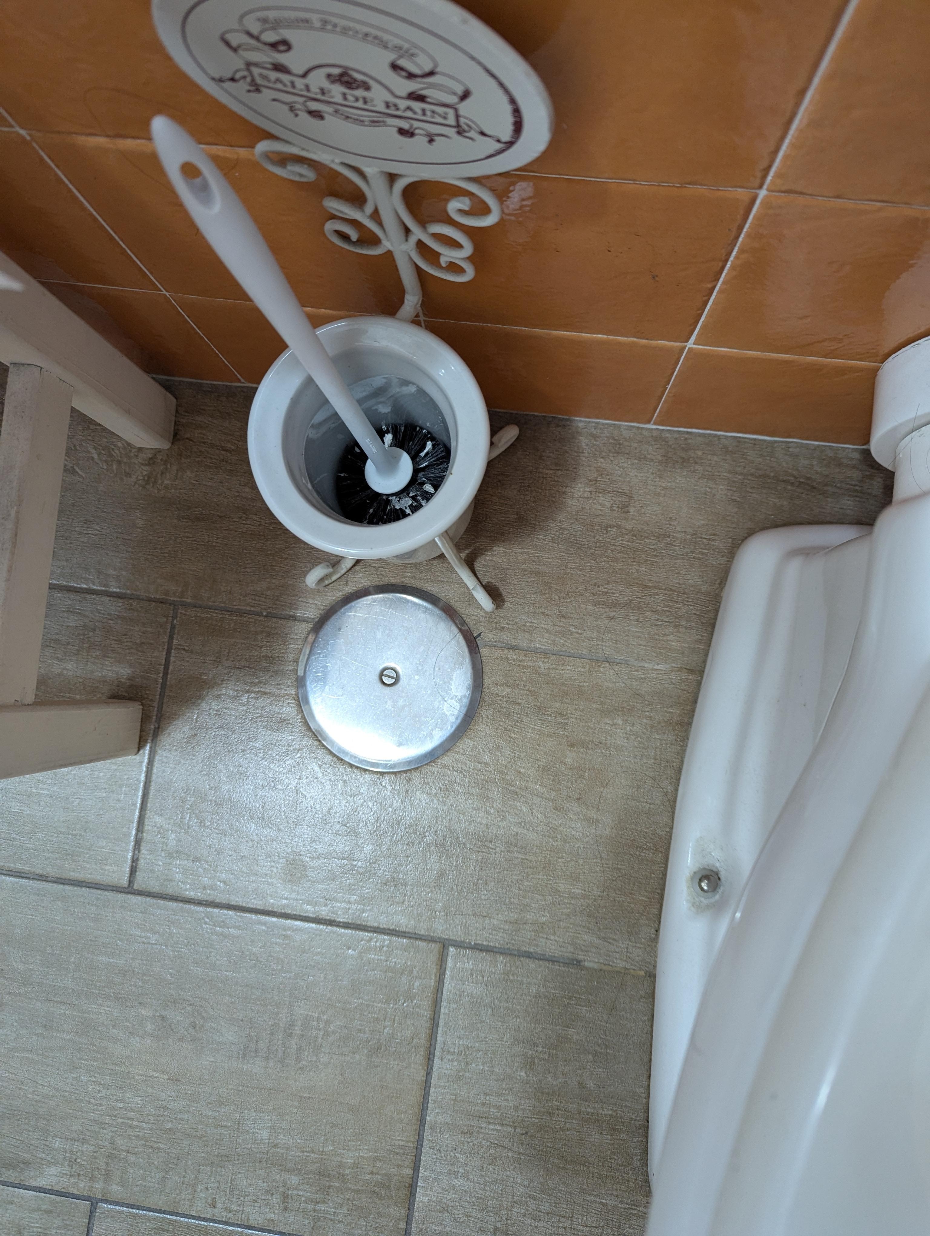 The toilet cleaner (brush) left uncleaned, rather gross.