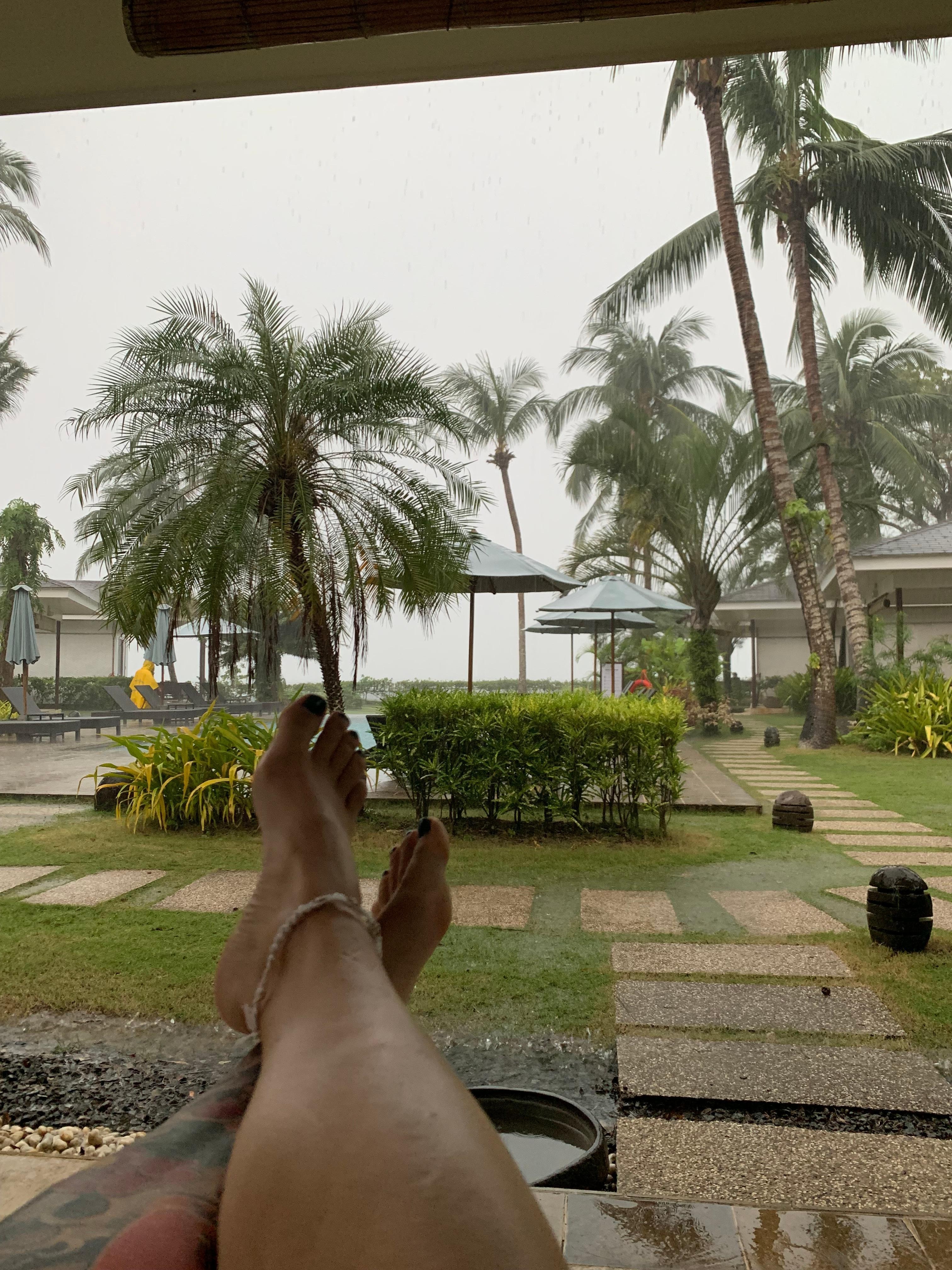 View from Tamsi poolside bungalow. Beautiful even during a downpour!