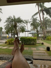 View from Tamsi poolside bungalow. Beautiful even during a downpour!