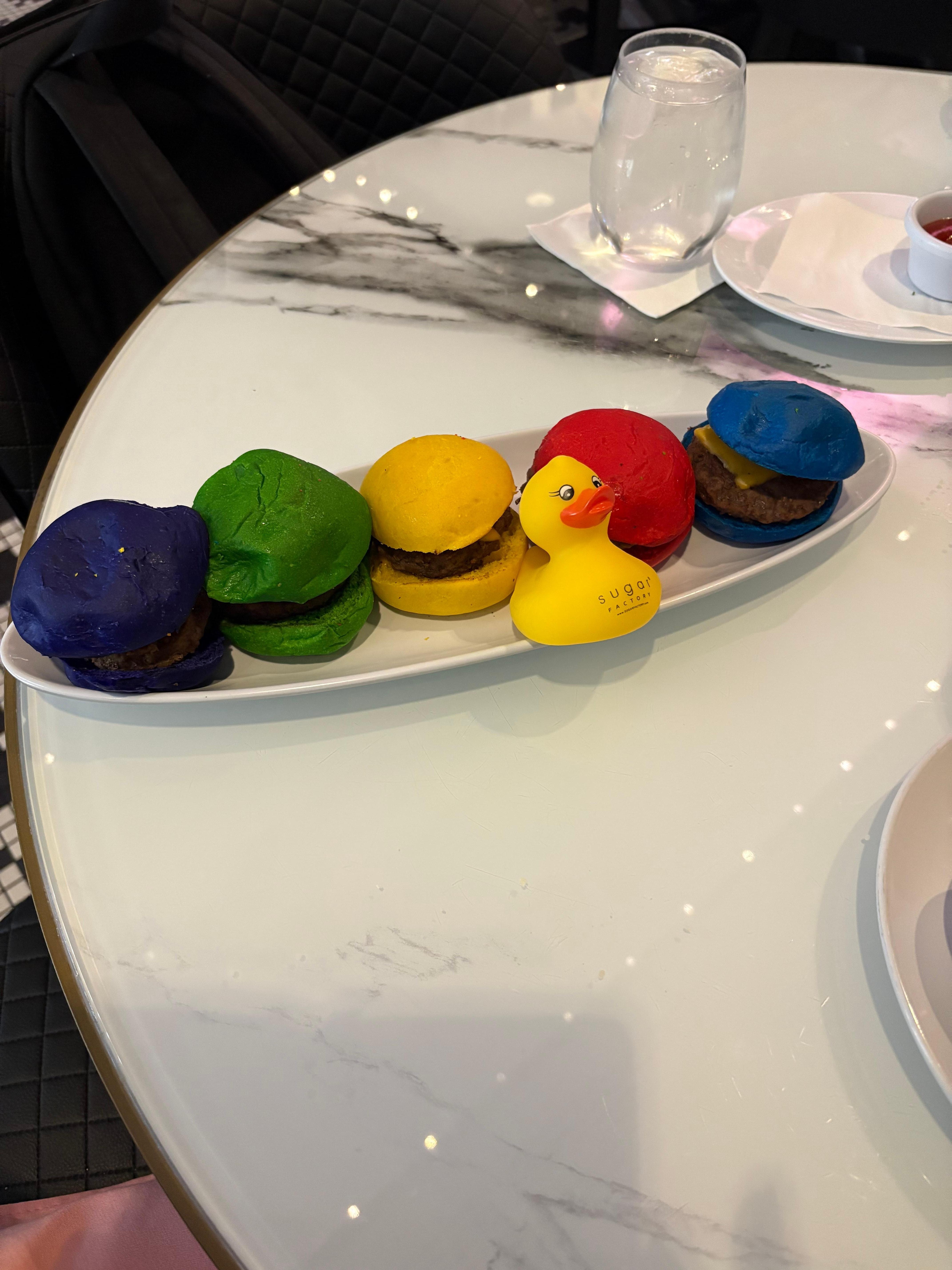 Dinner at The Sugar Factory. Their famous rainbow sliders!