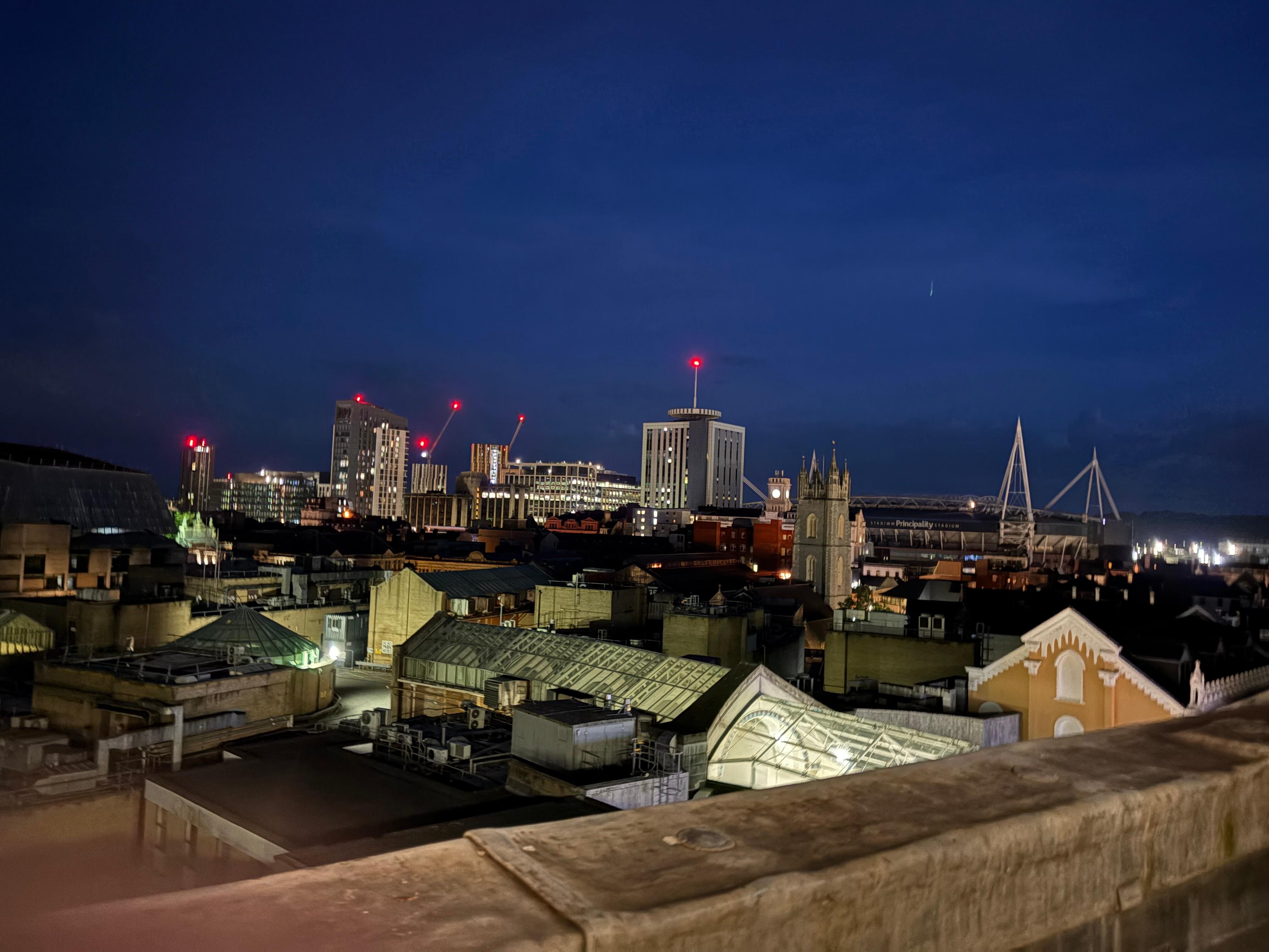 View from the rooftop bar at Hotel Indigo. Enjoying some complimentary drinks….