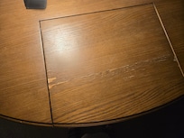 Water damage on desk.
