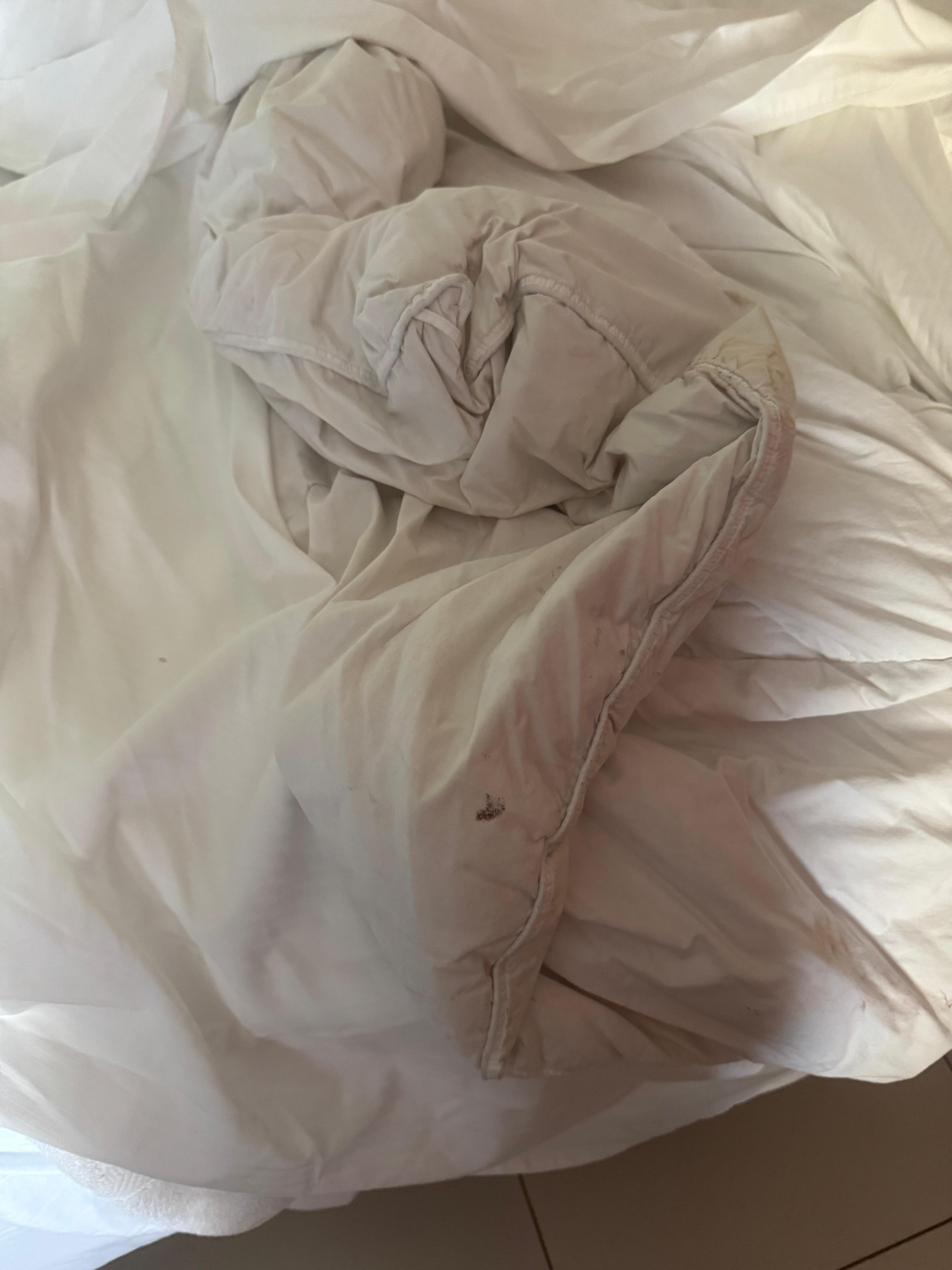 Nasty unwashed linens upon check-in