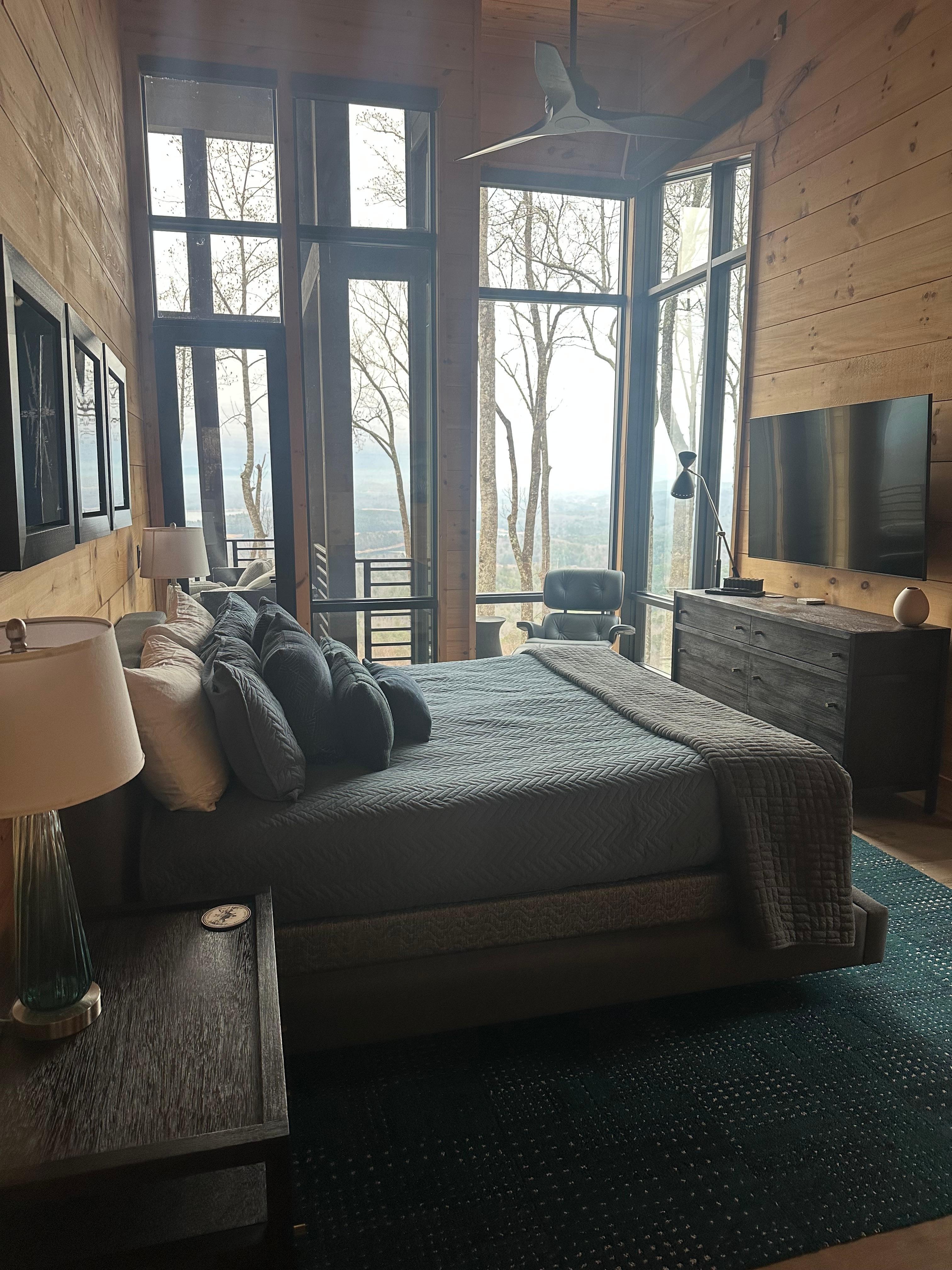 Master bedroom was beautiful with amazing views and electric shades to put down at bedtime.  