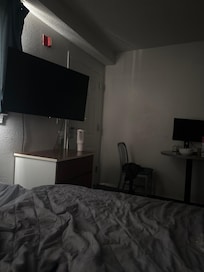 The bed area and dining area