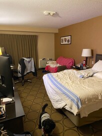 Lots of space. Some rooms are carpeted and some have hardwood floors on the main floor rooms available that have walkout balcony doors on main level. They have two floors but no elevator