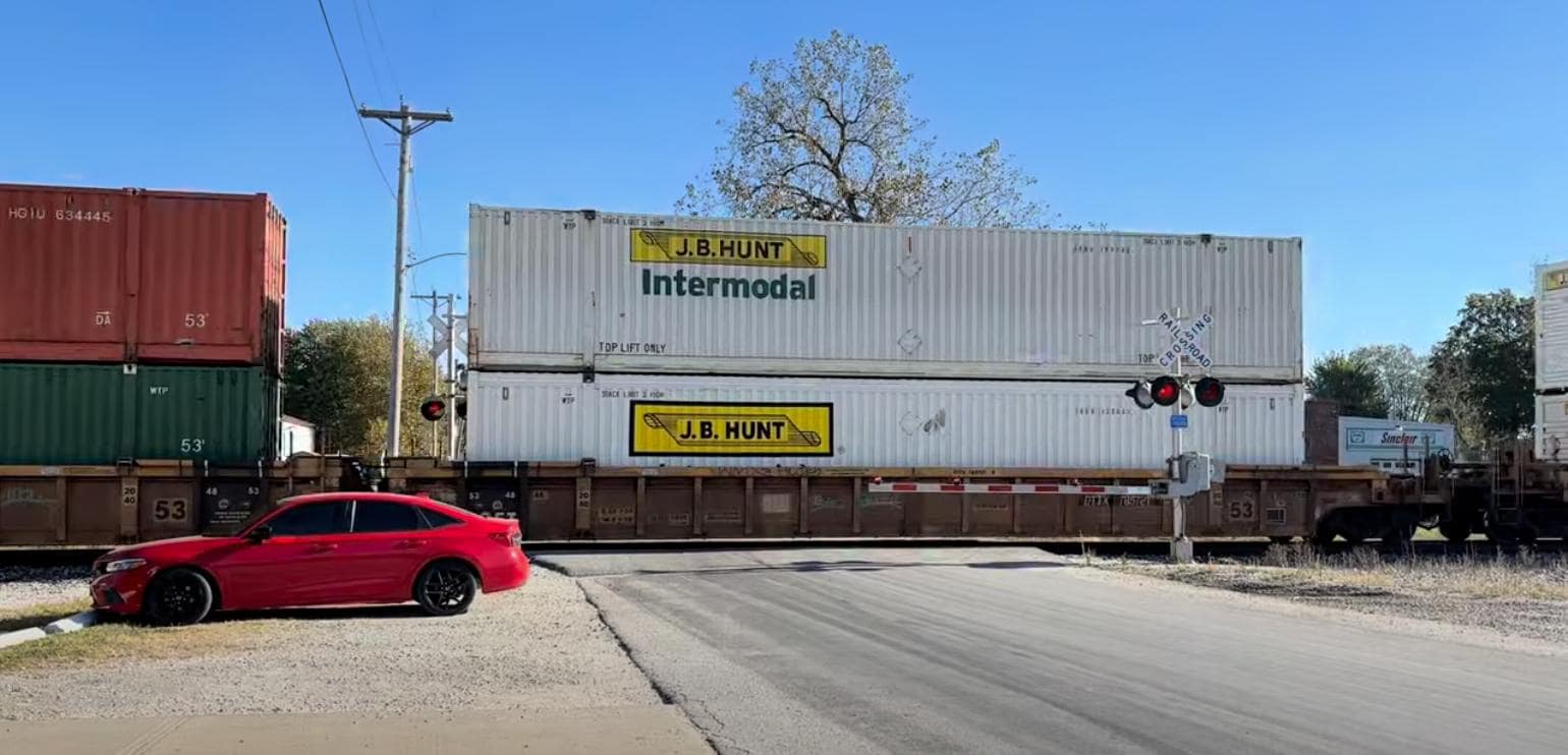 Train crossing in use.