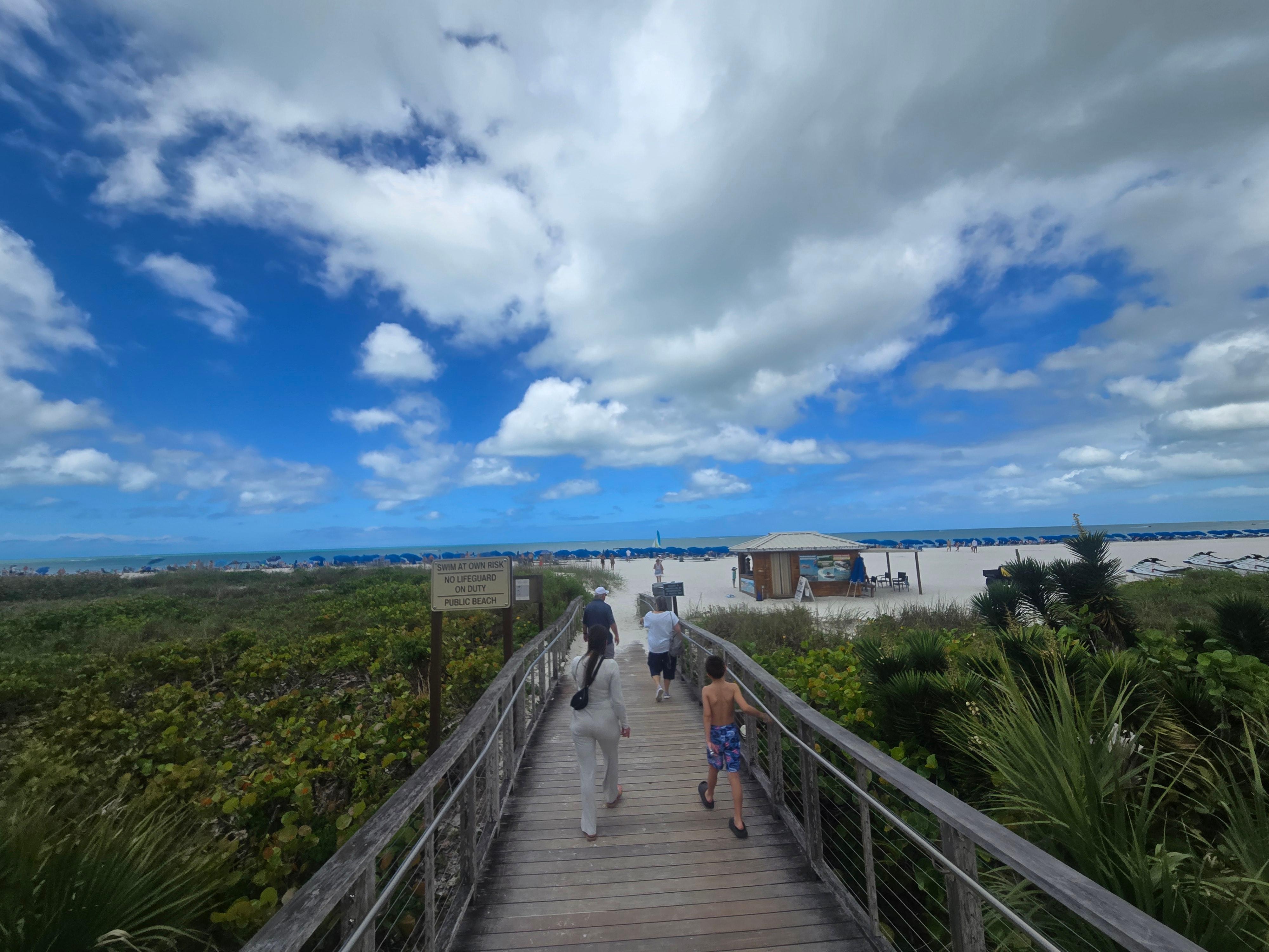 Walking from pool area to beach area