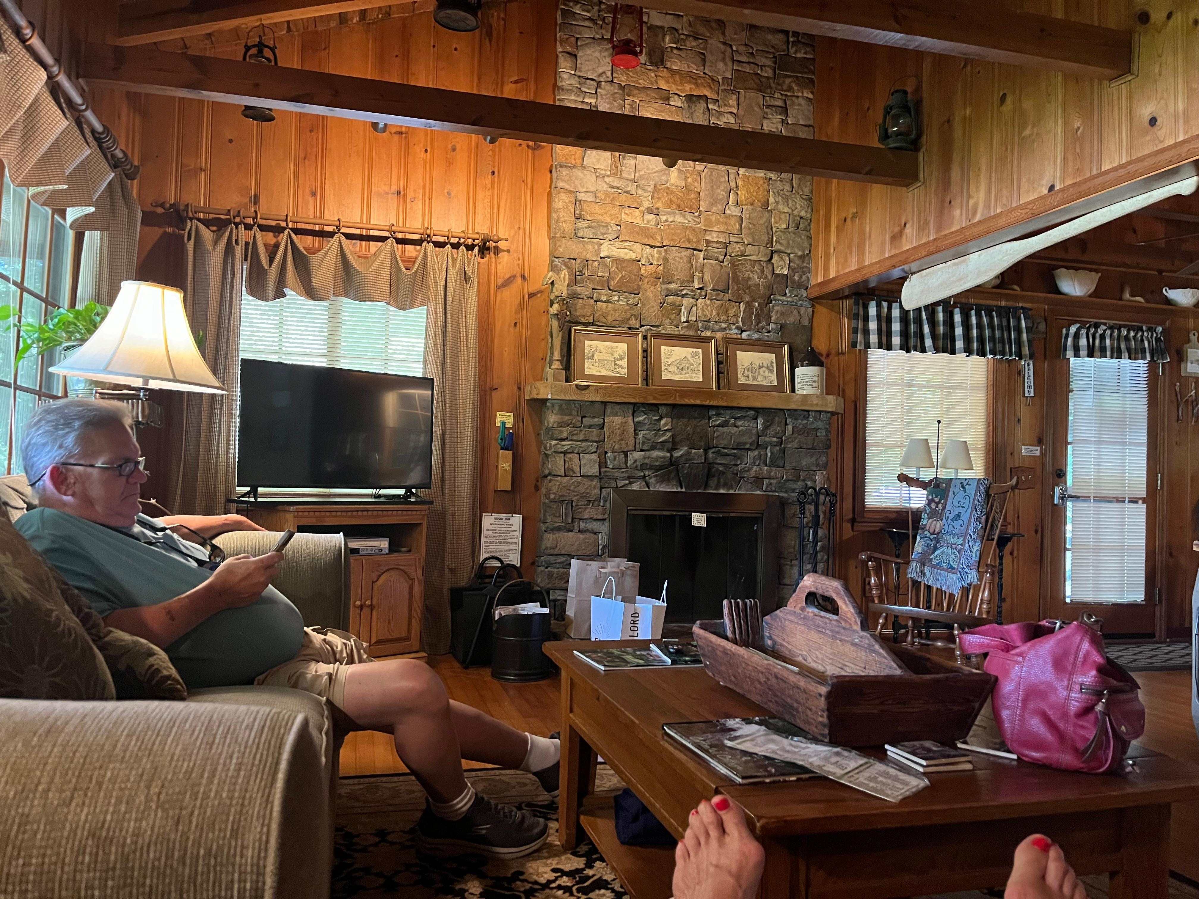 Loved the stone fireplace.