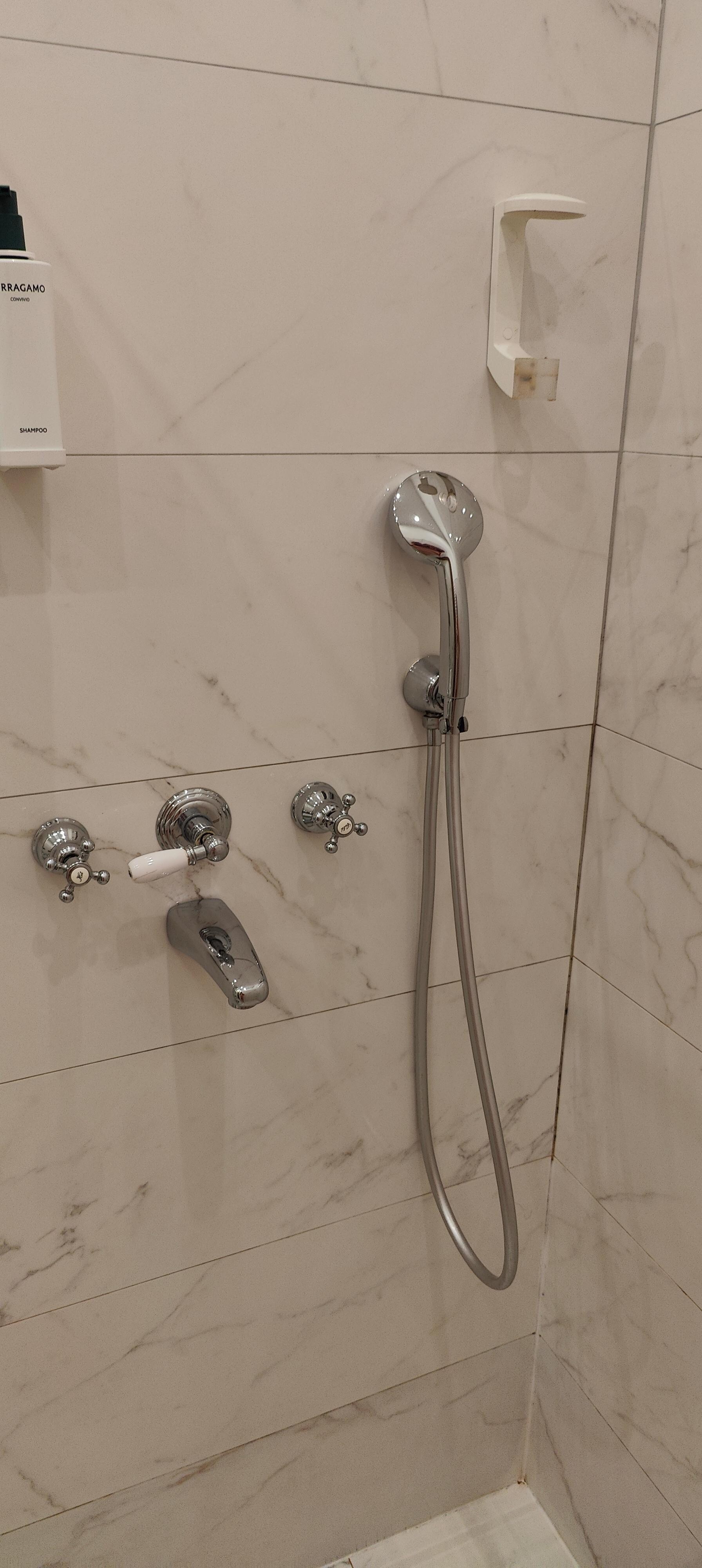 no mount for the shower above waist hieght, but a bath filler ( not over a bath )