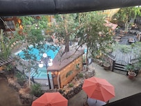 View from our window of the restaurant area in the atrium.