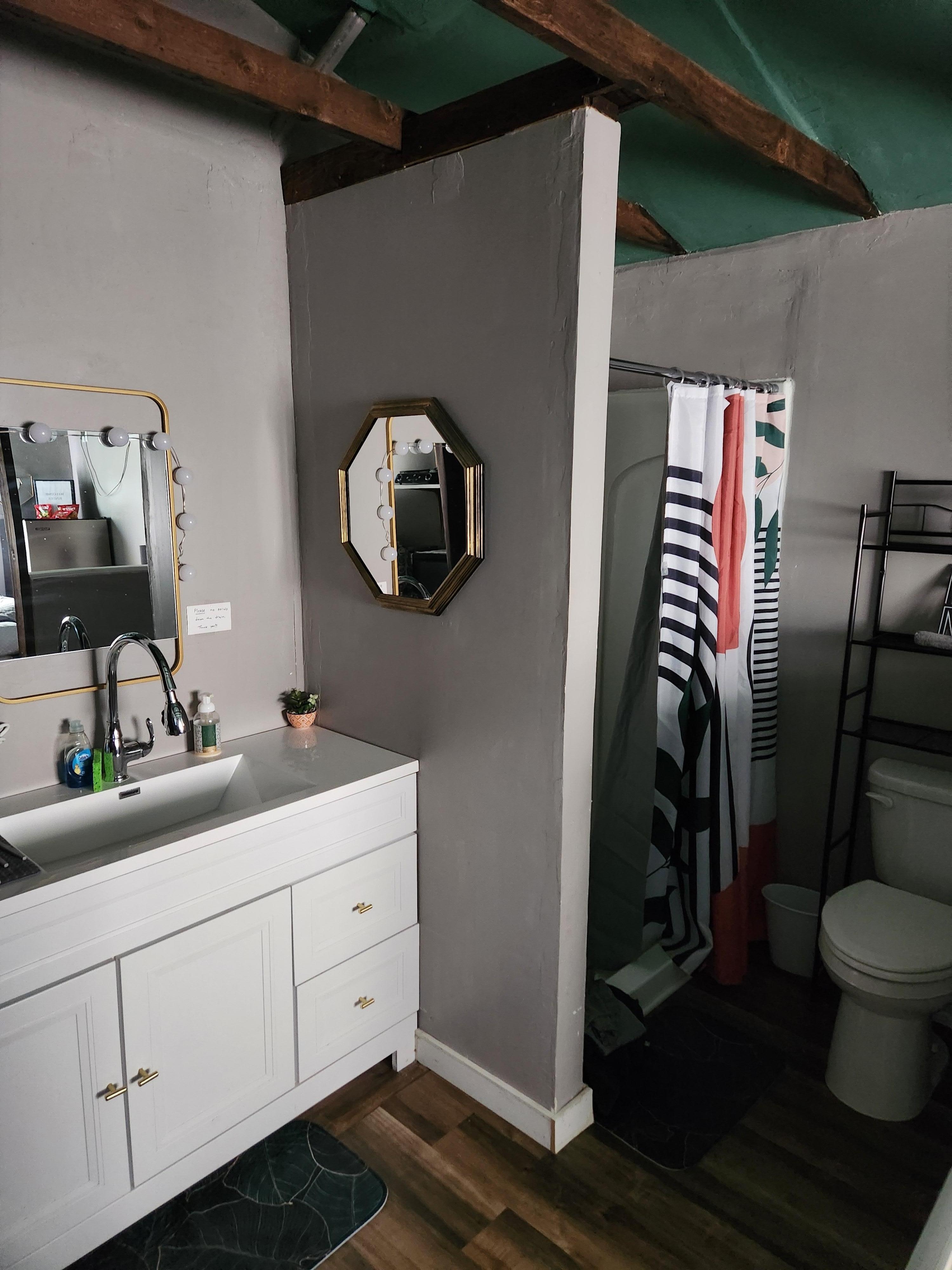 The bathroom area