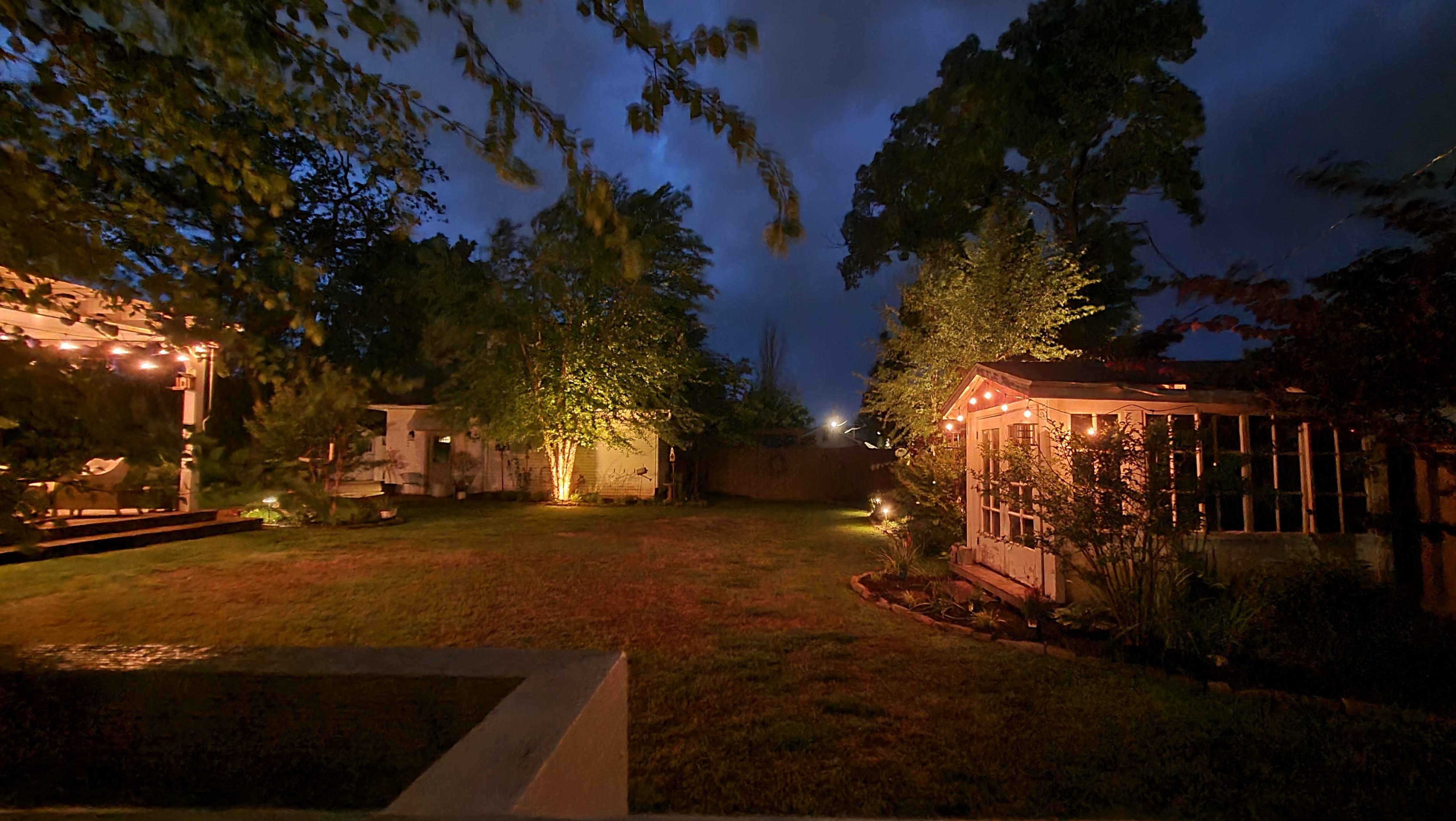 Night view of the backyard