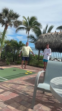 Having fun by the pool.