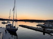 Sunset at Beal’s Lobster Pier- great food!