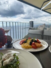 Breakfast at hotel restaurant across the street