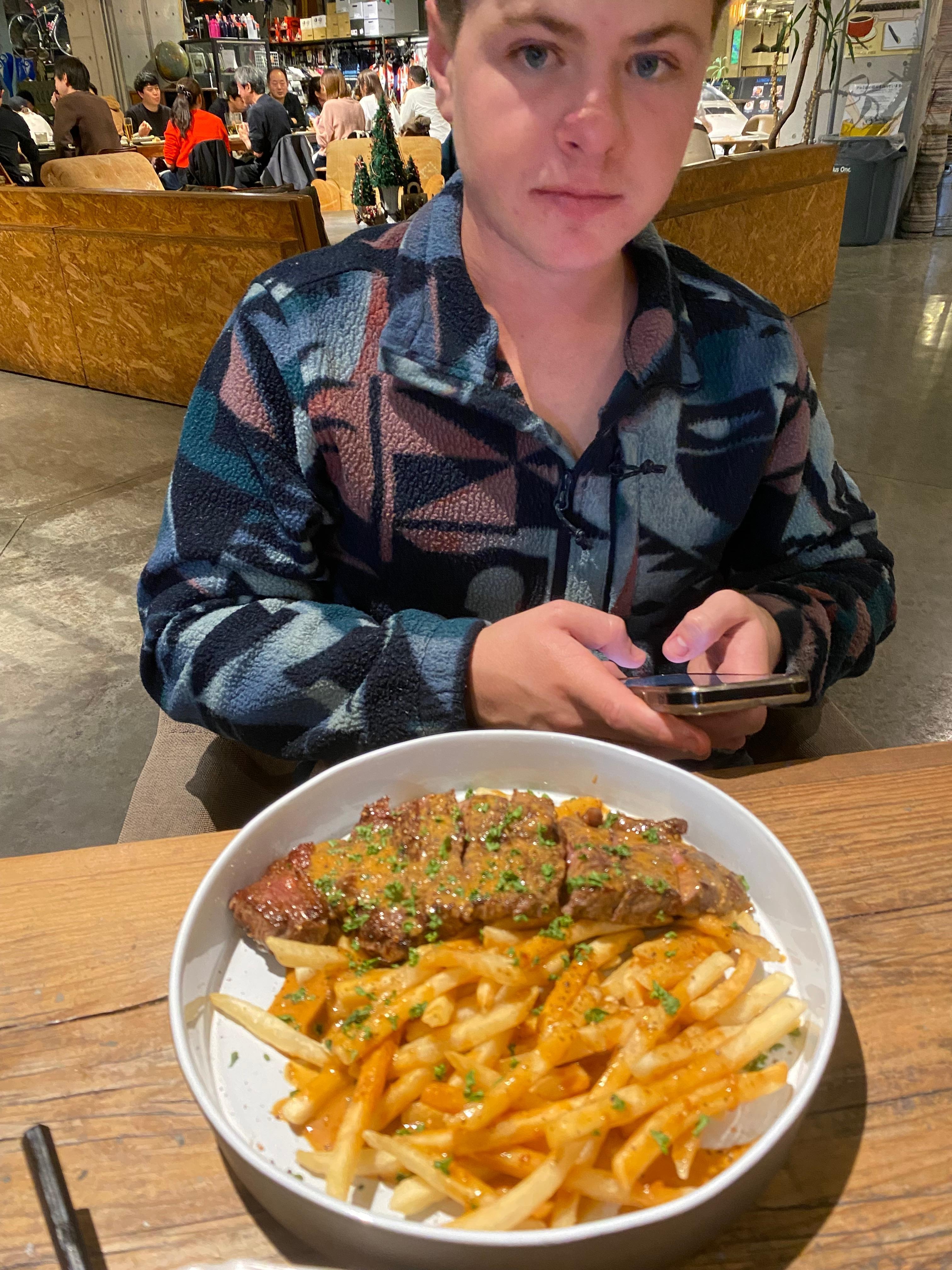 Steak and garlic fries at the River Cafe on site
