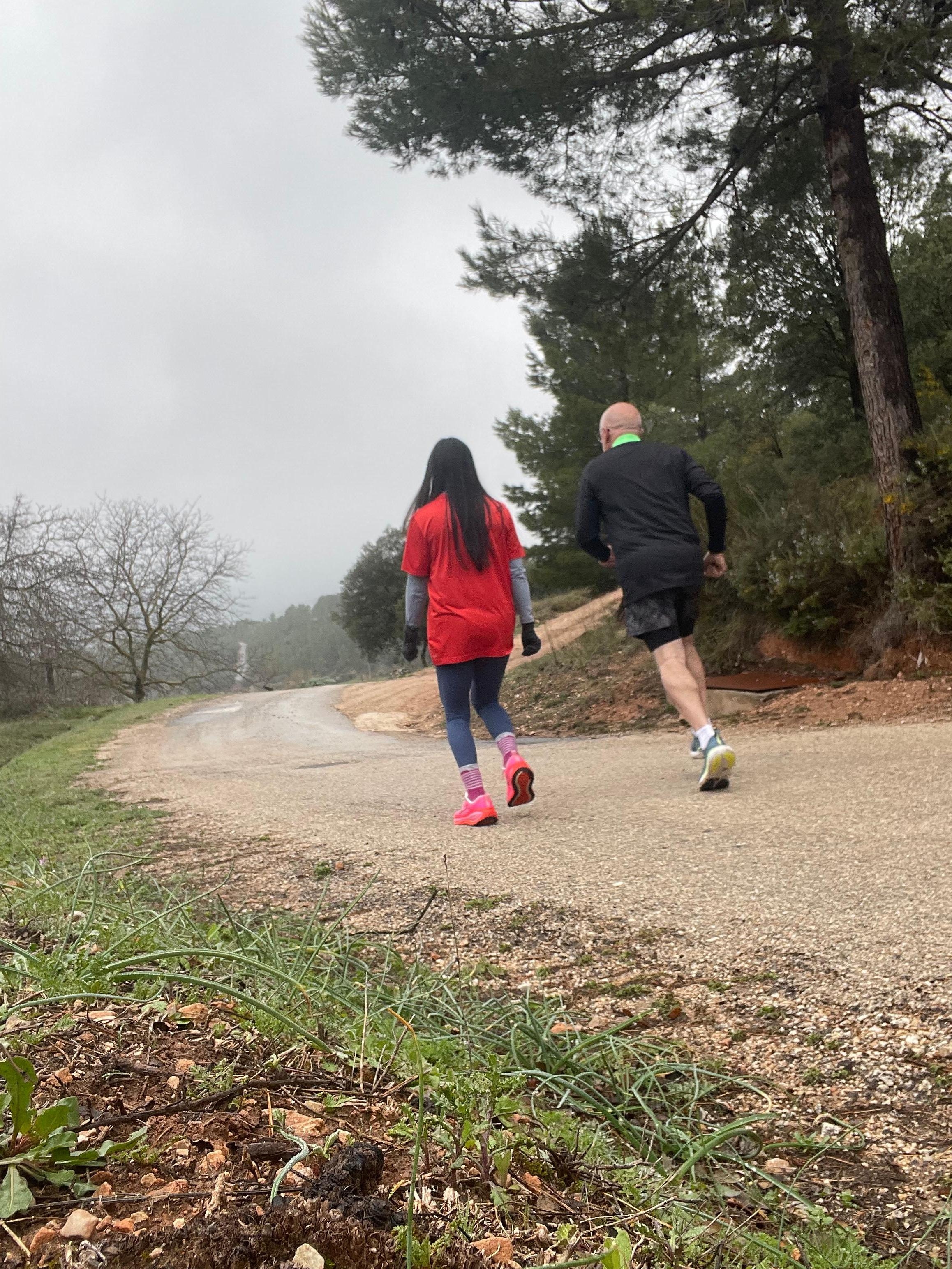 Jogging up the kilometre long drive to the gate to work off a superb lunch