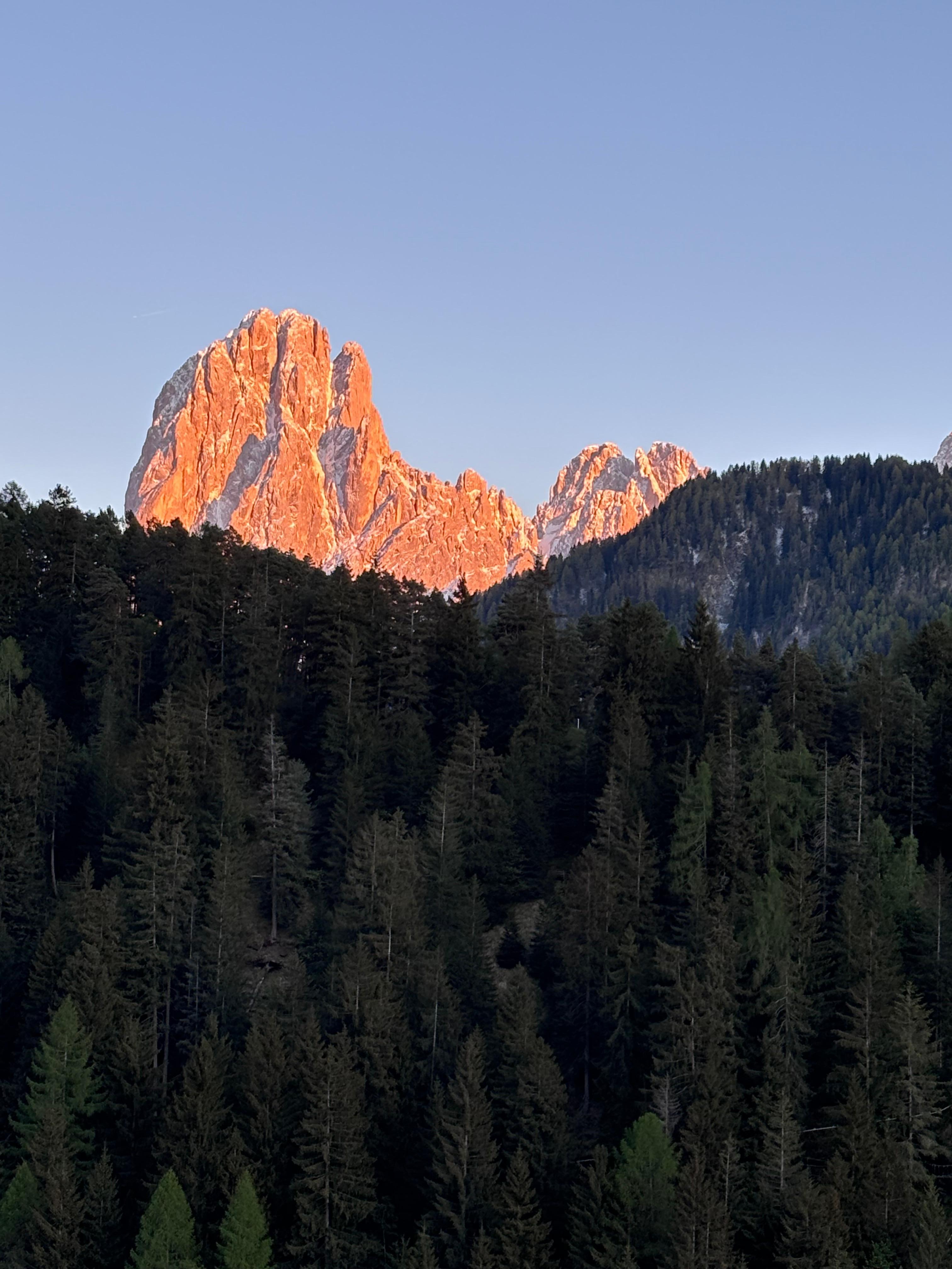 Sunset view of Sassolungo from balcony