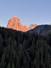 Sunset view of Sassolungo from balcony