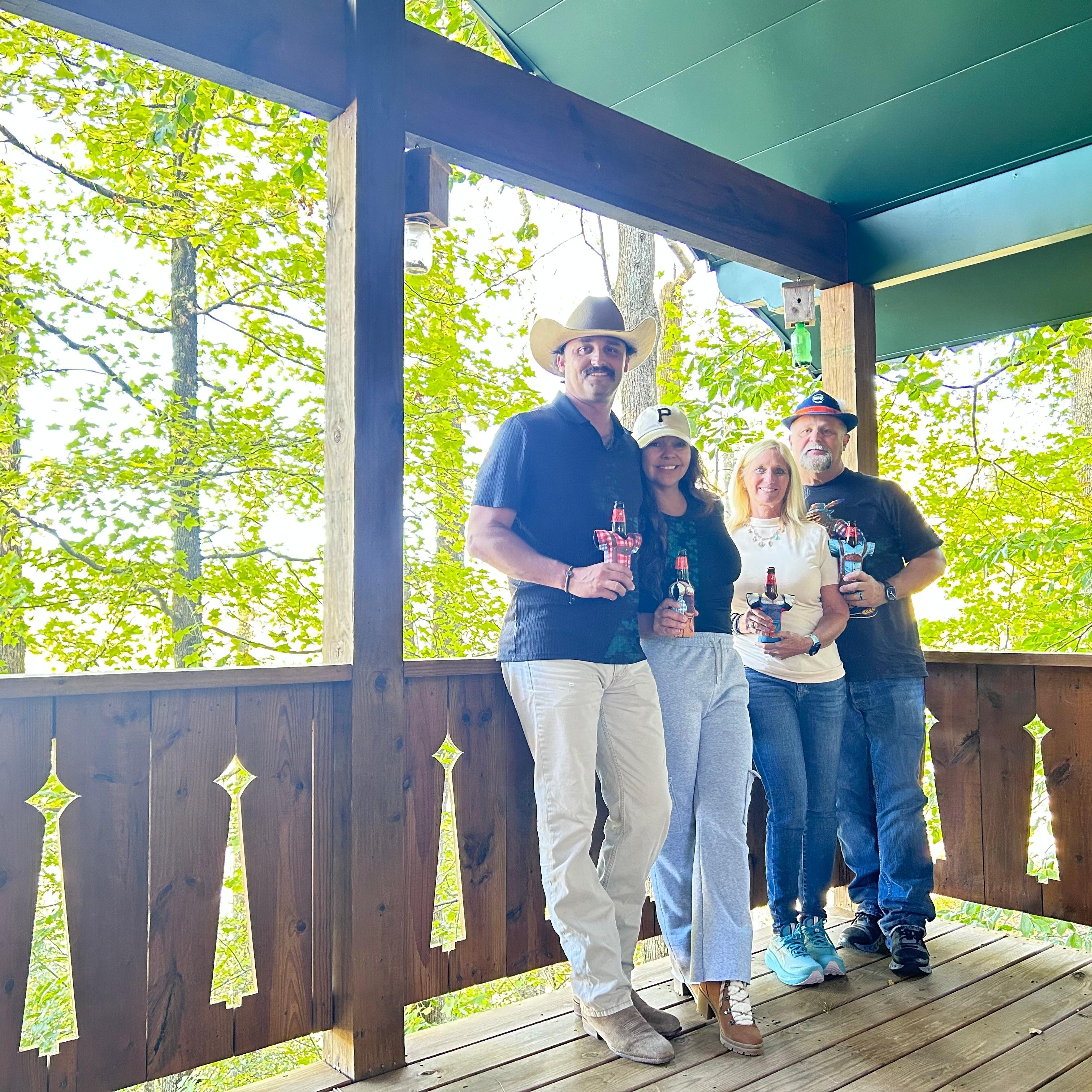 Fall leaves in the background and on the lower porch.