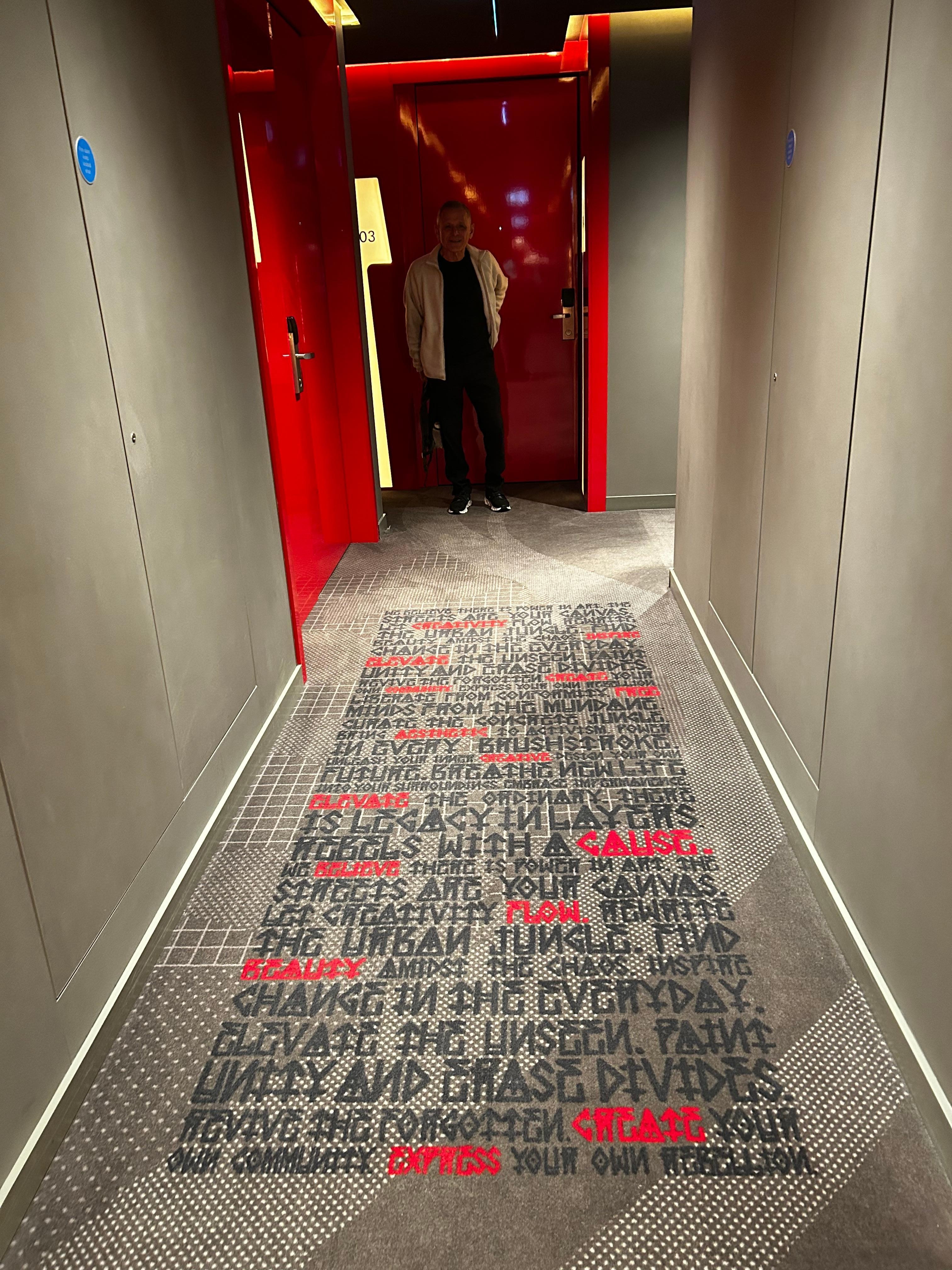 All rugs and carpets have creative motivational texts. The doors to the rooms are spectacular.