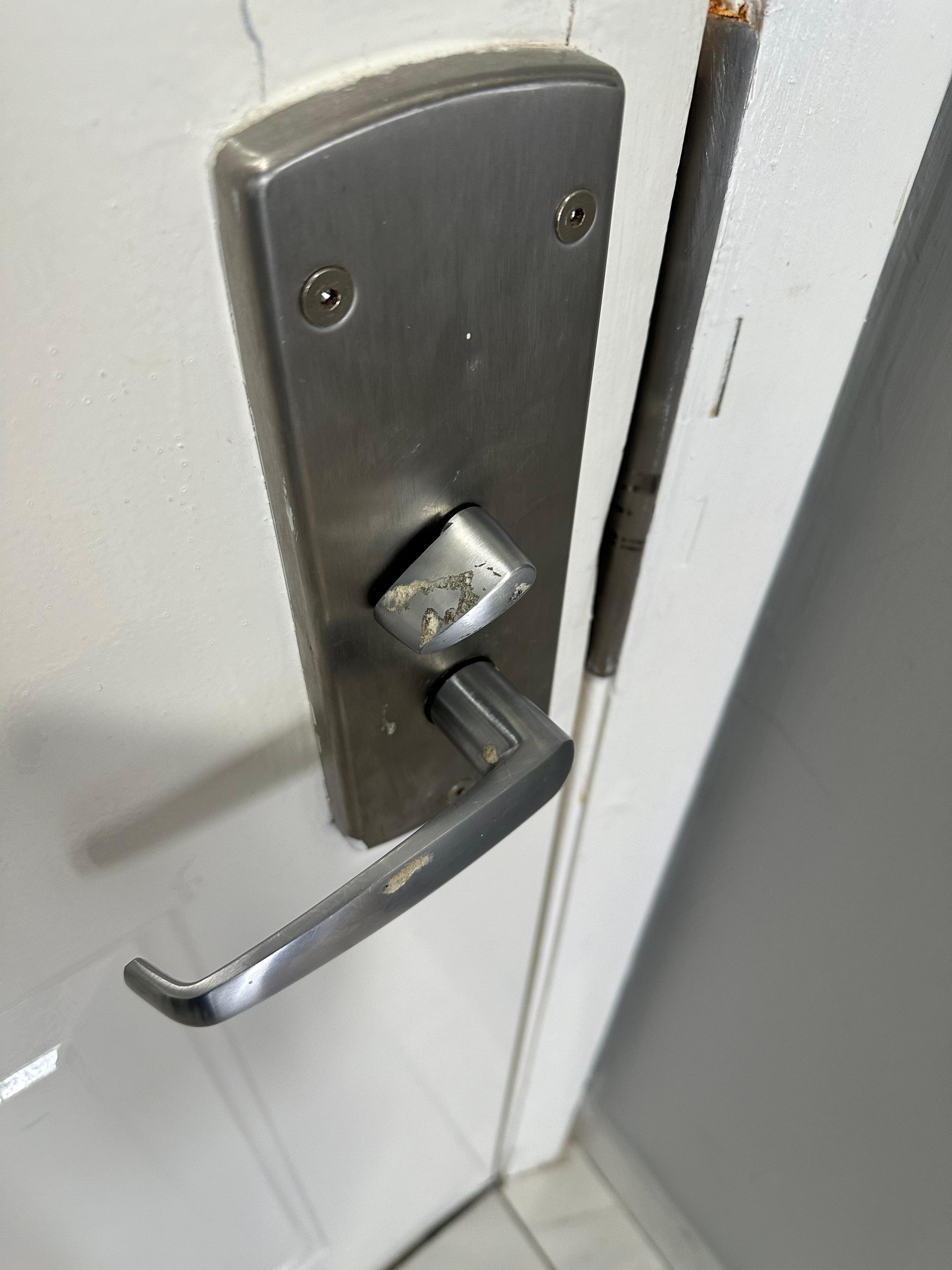 Stains on the door handle.
