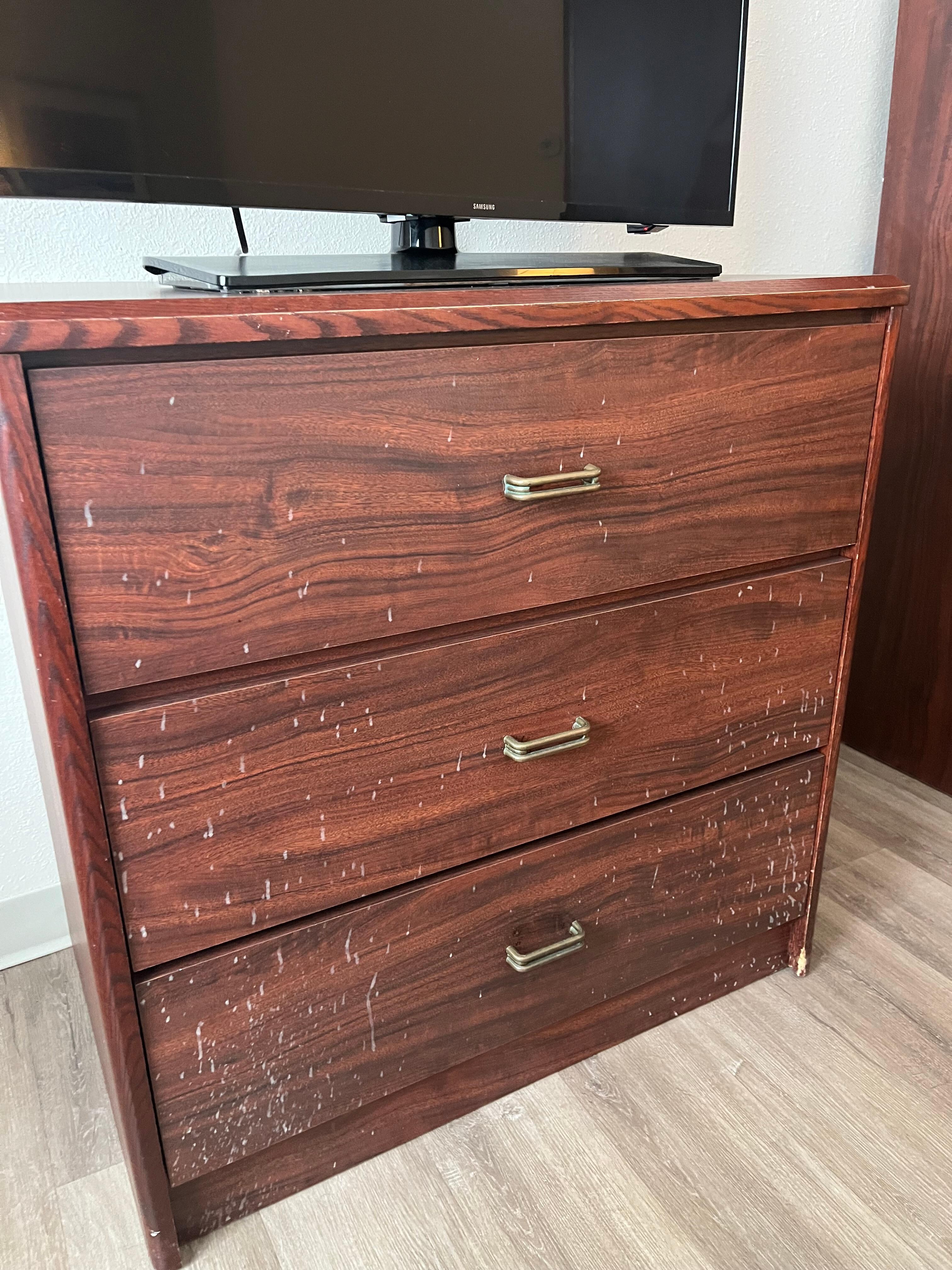 What is on the front of this dresser?
