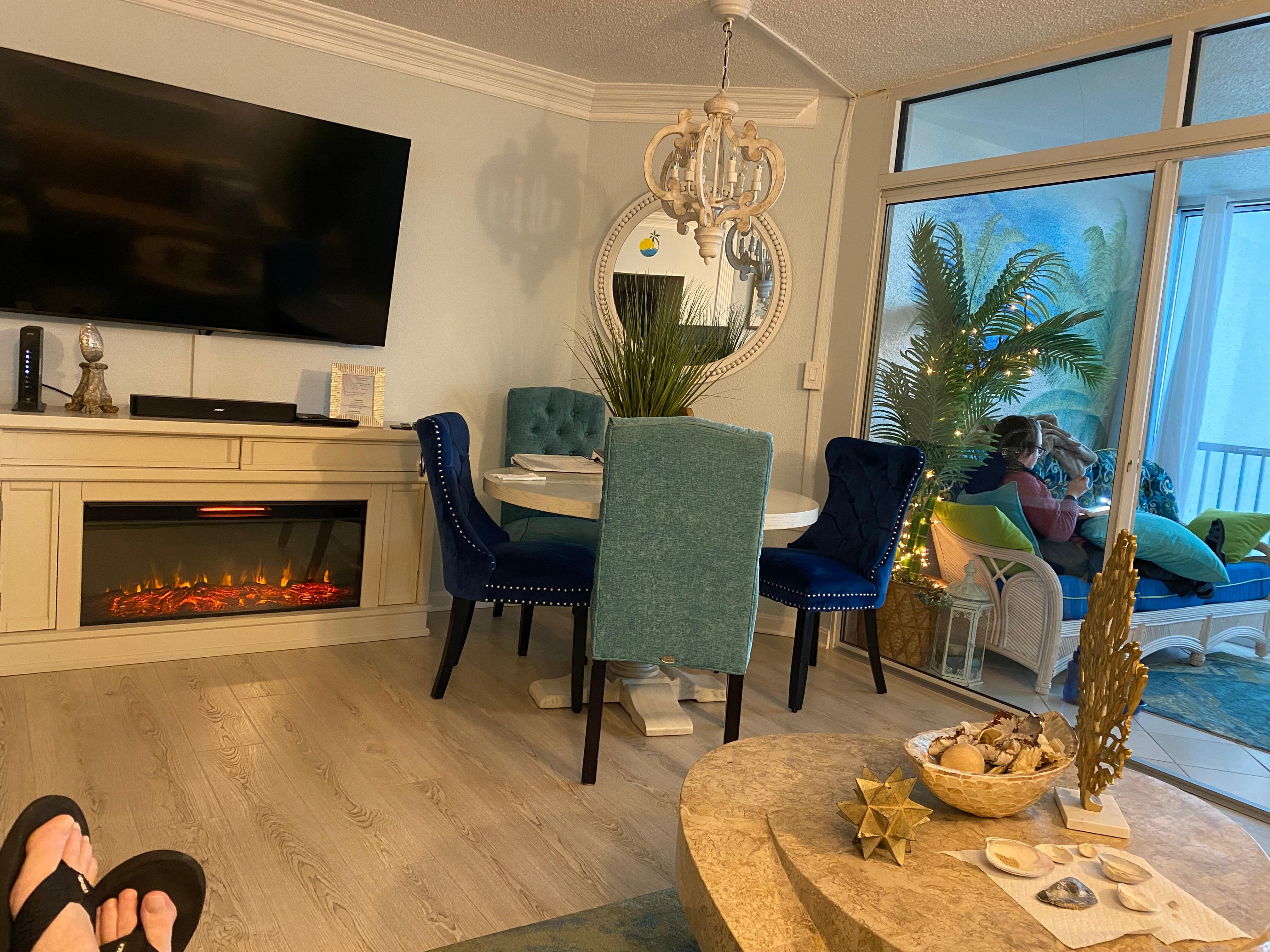 Fireplace/heater gives ambiance to the living space!