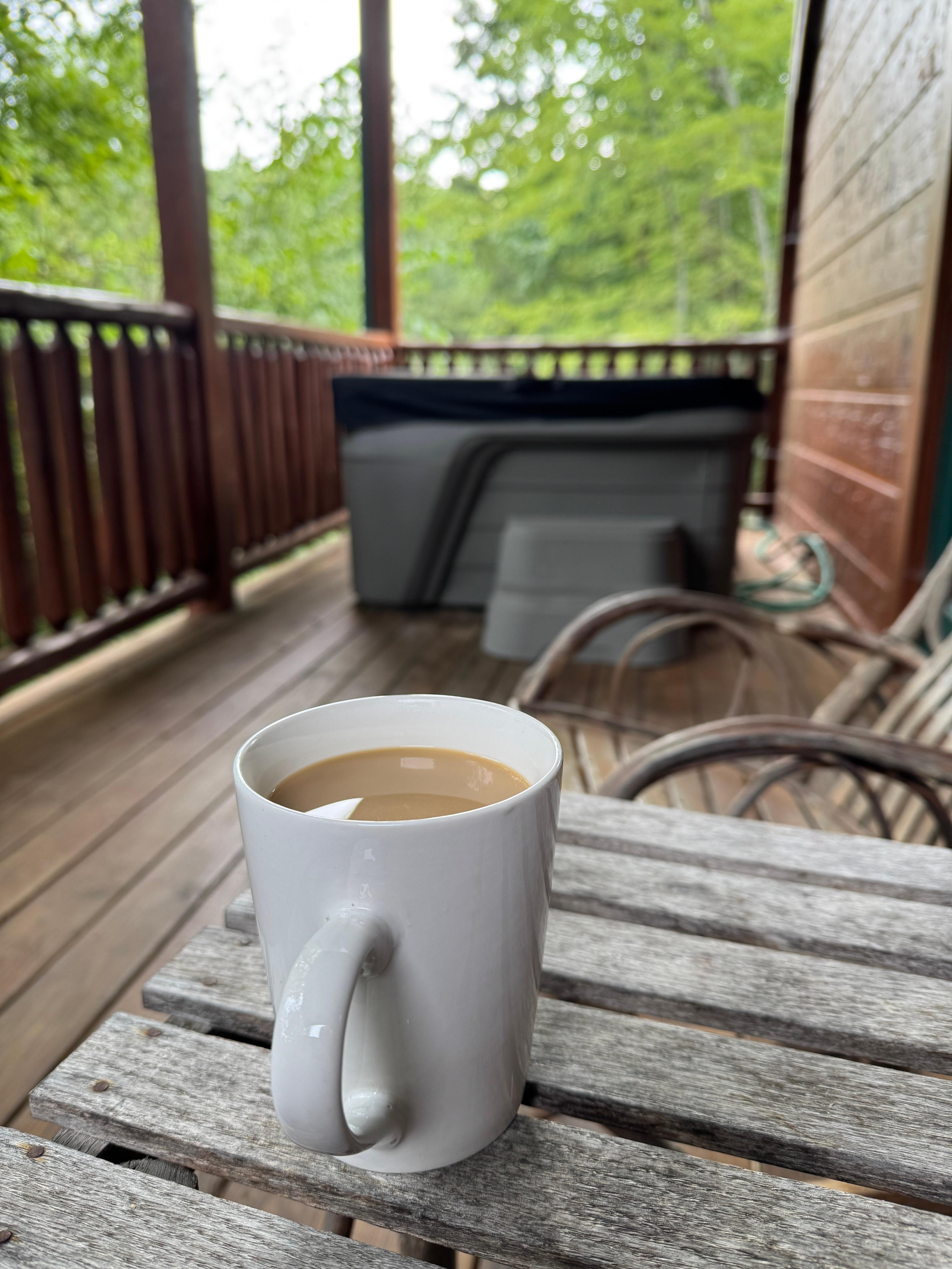 Peaceful morning on the porch. 