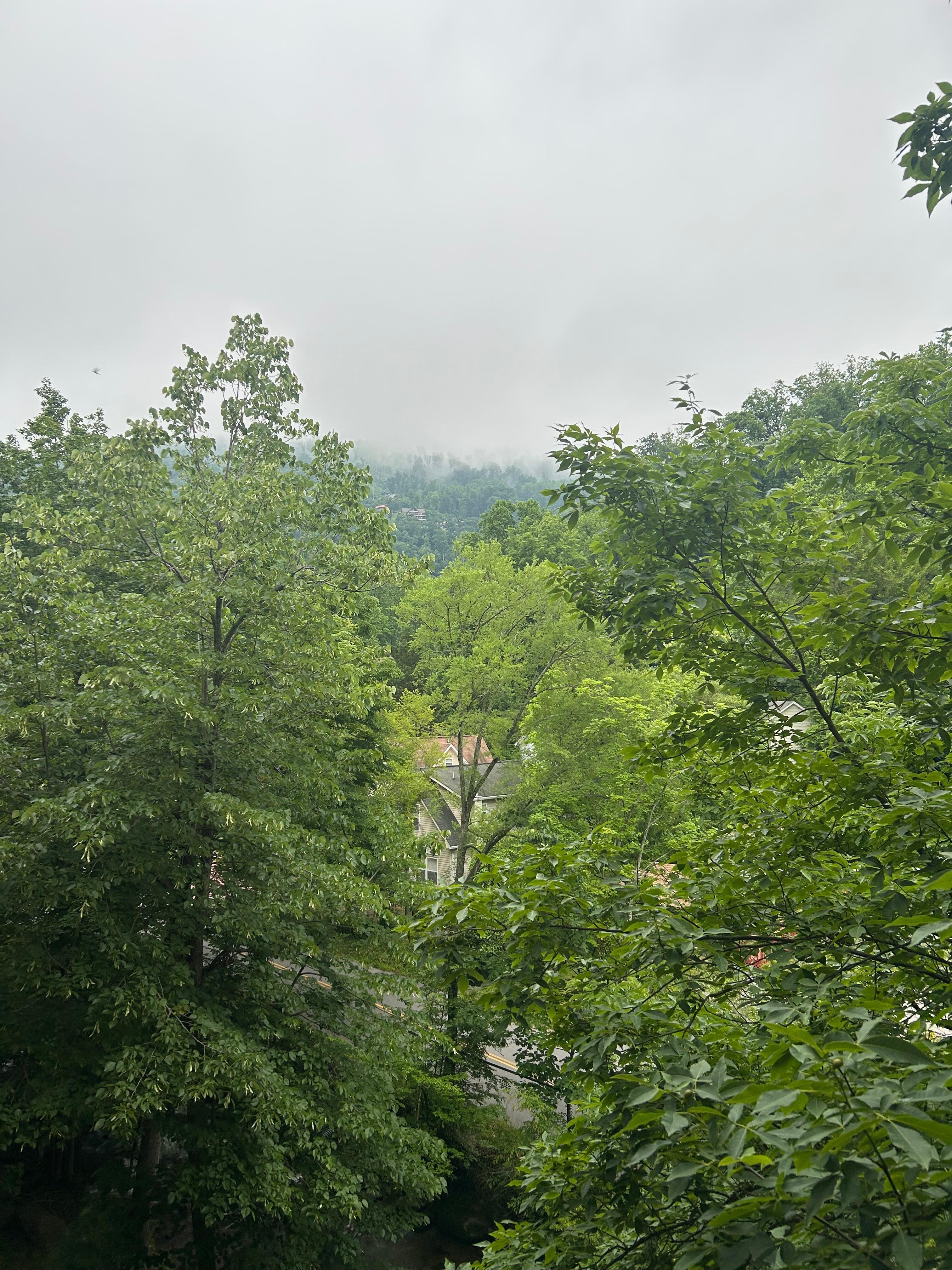 View from the balcony over the mountains.
