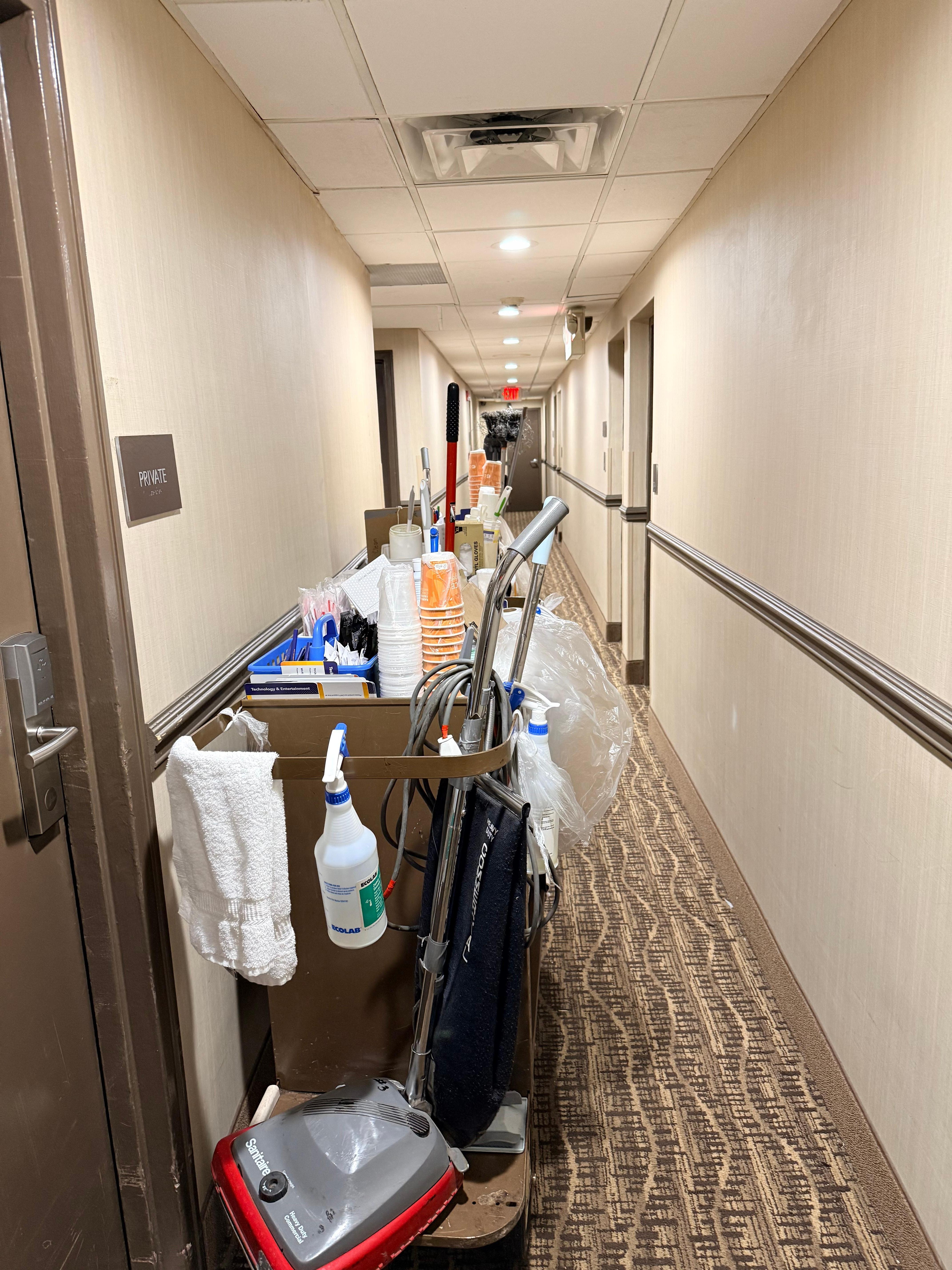 Cart blocked halls everyday, even when not cleaning.