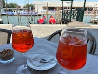In front of the hotel on the Grand Canal opposite the train station. Gondolas waiting.