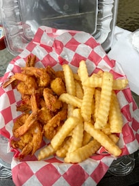 Fried shrimp basket from Love Shack (in the Jekyll Market). Best on the island!!