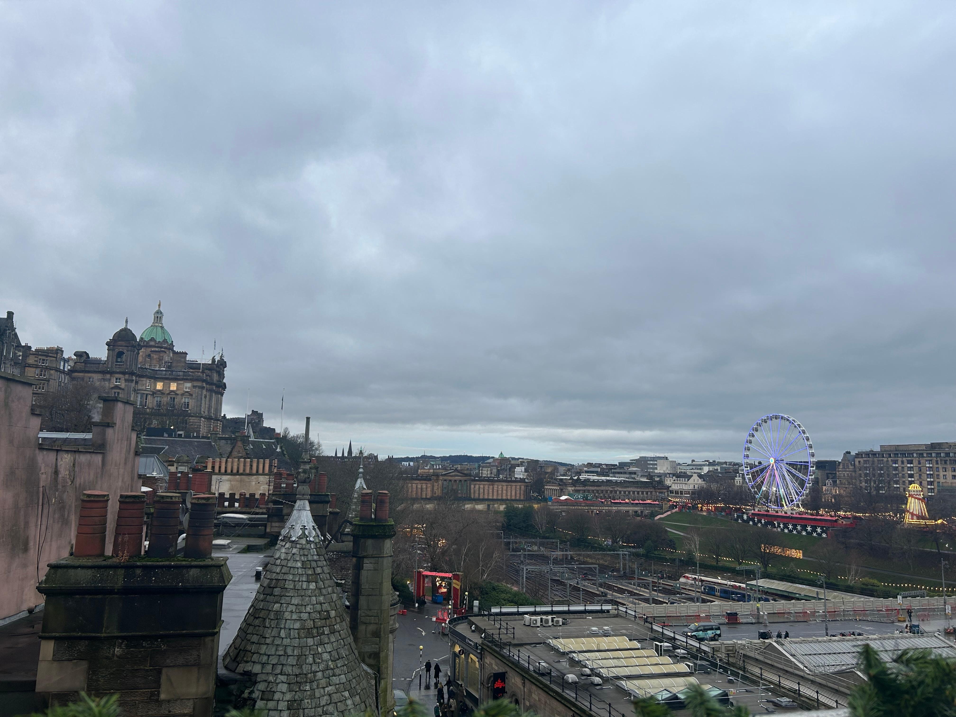 The amazing view of Edinburgh from the Market Street Hotel rooftop