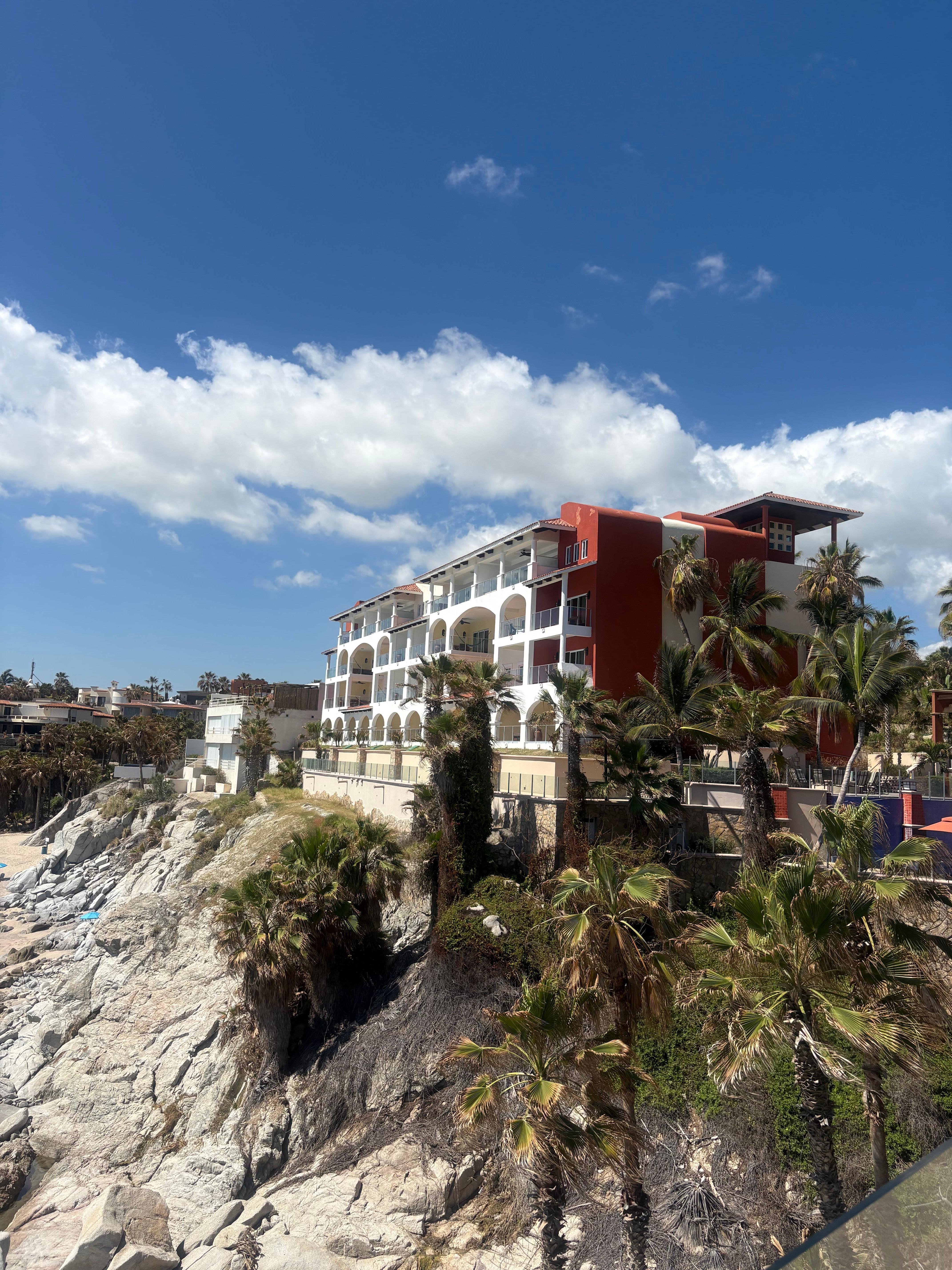 View of hotel with our beachfront room