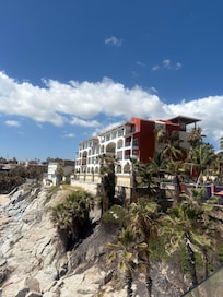 View of hotel with our beachfront room