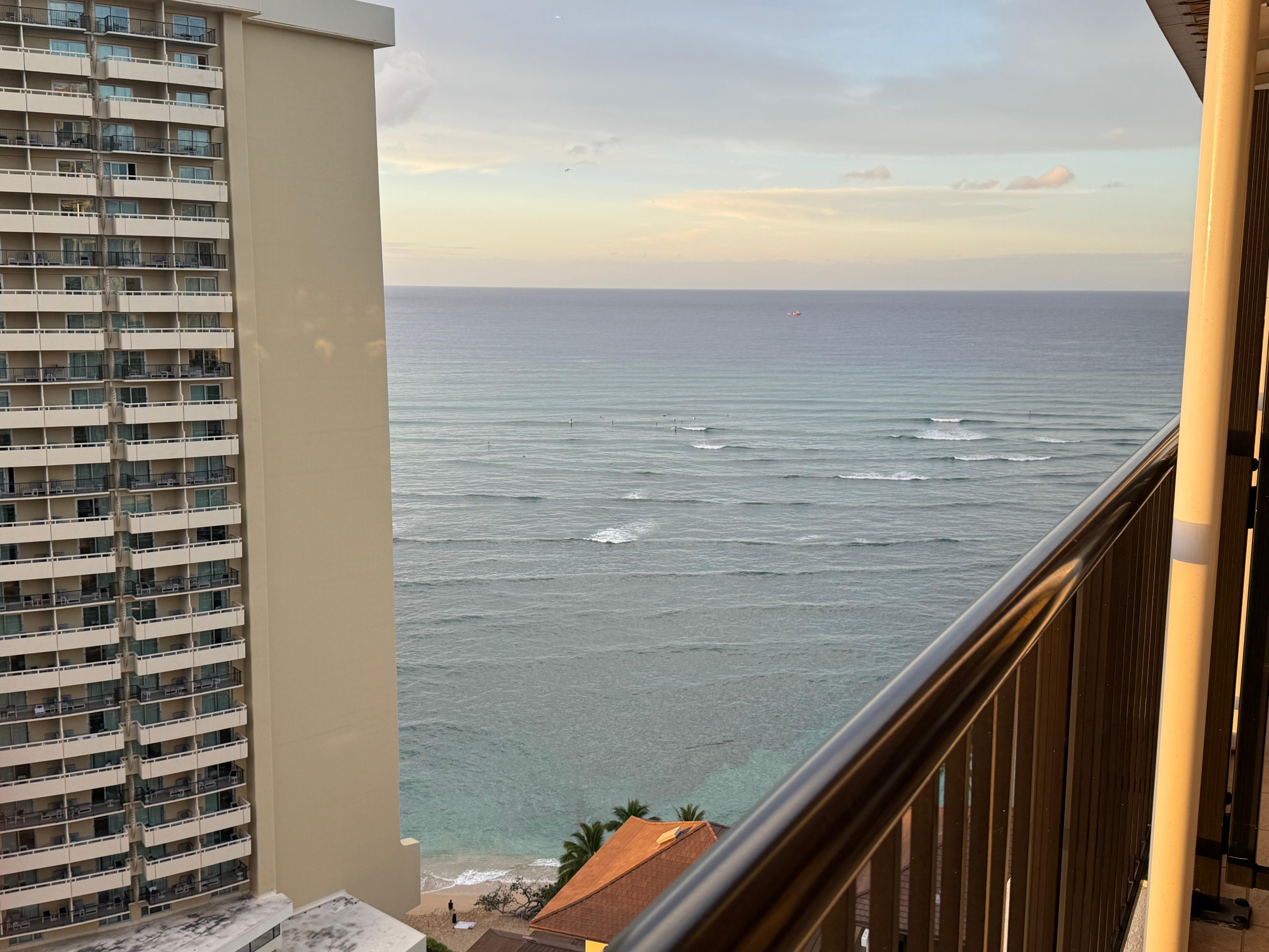 In the morning watching surfers from lanai
