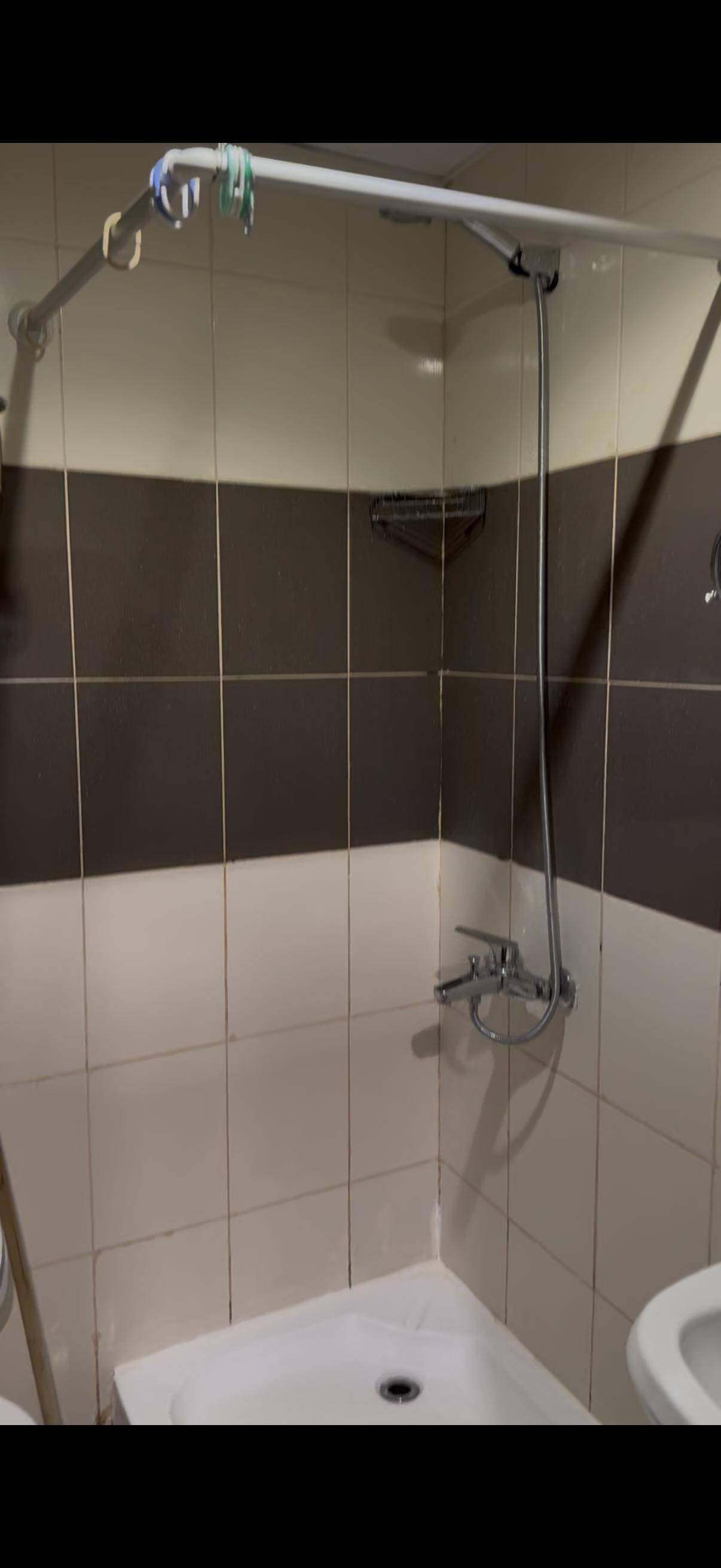 Shower  - no shower curtains but there was a dated squeeo