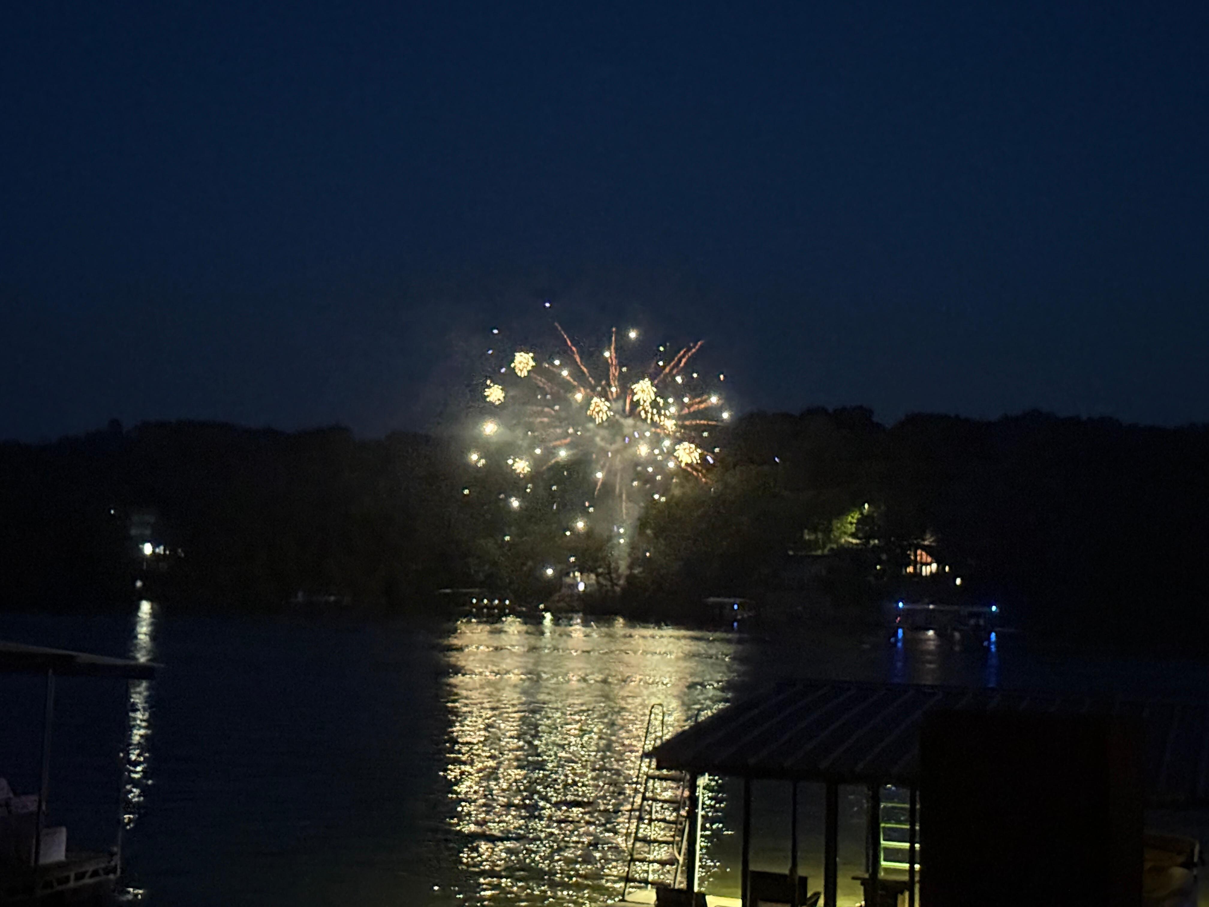 Lots of fireworks going off all over the lake. So fun!