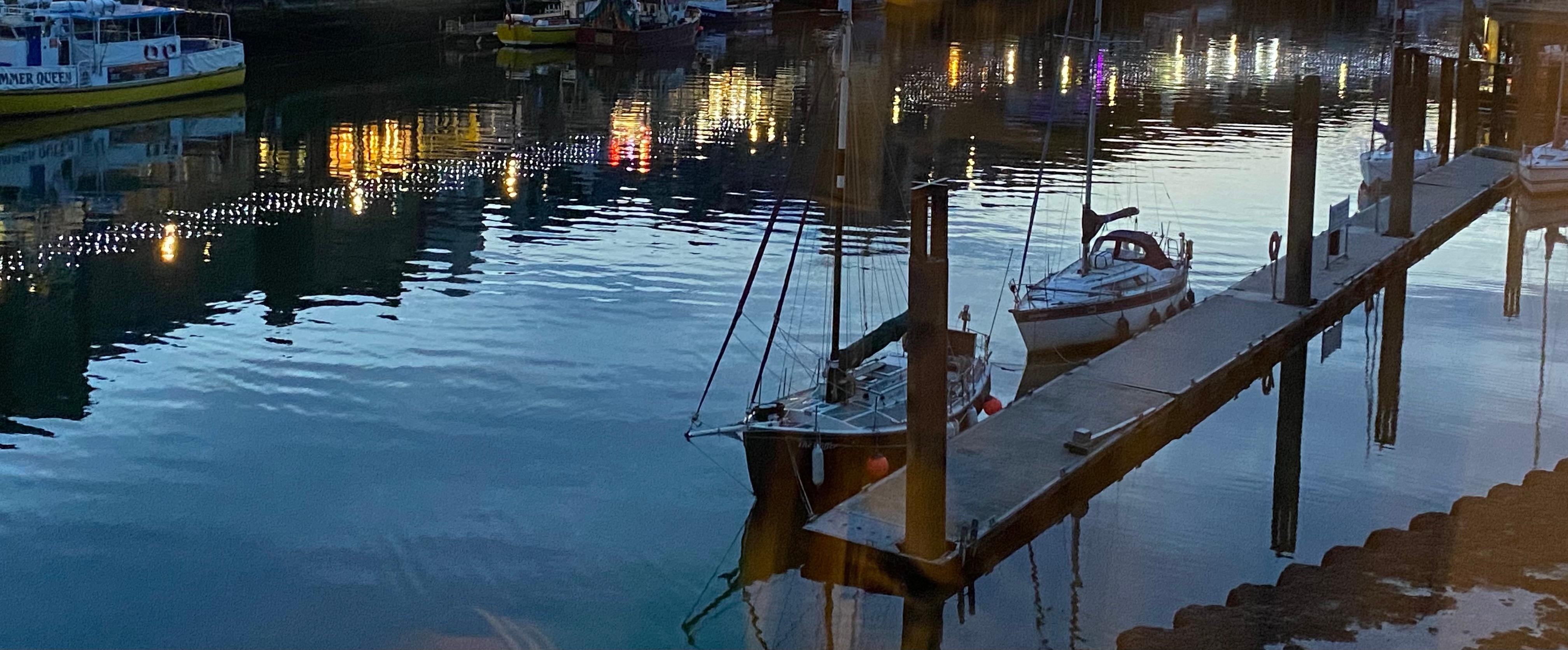 The view at night from the window of the property. 