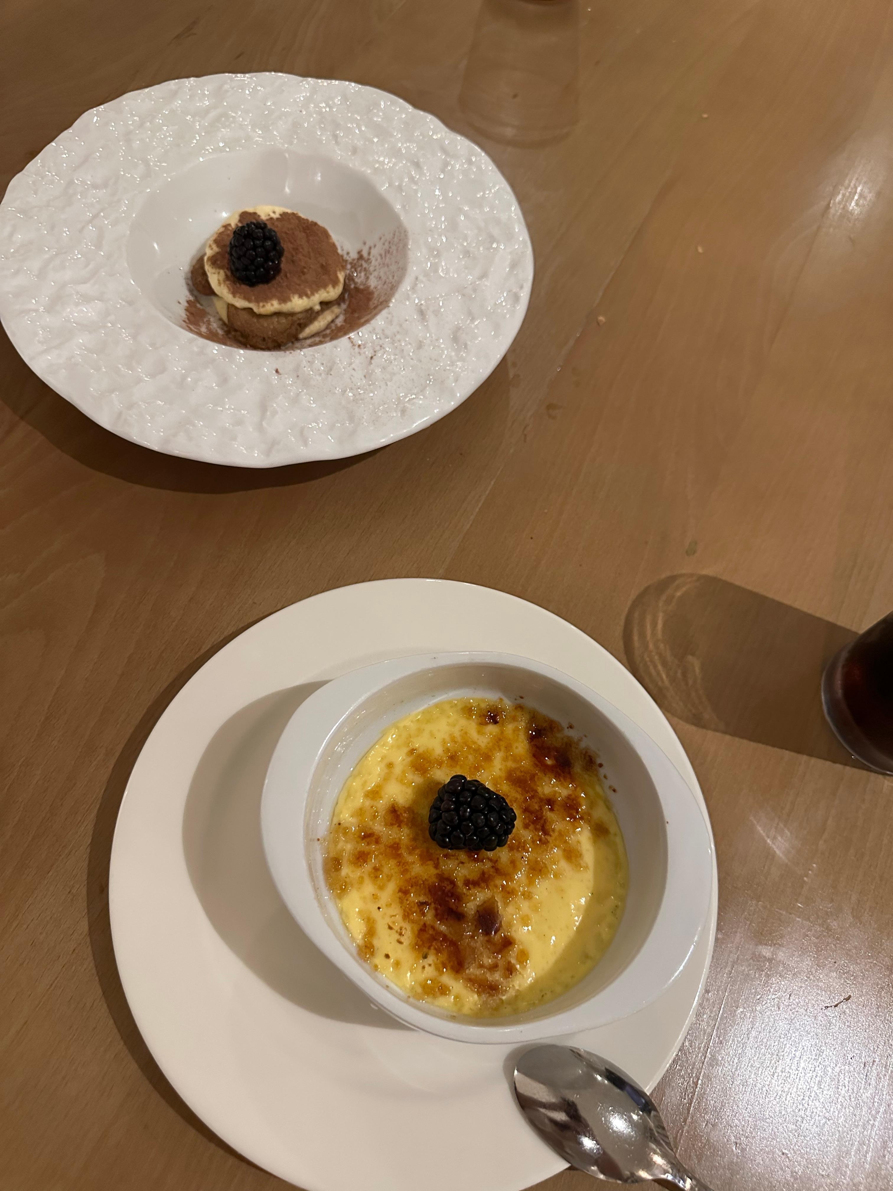 Dolma restaurant crème brûlée and tiramisu 