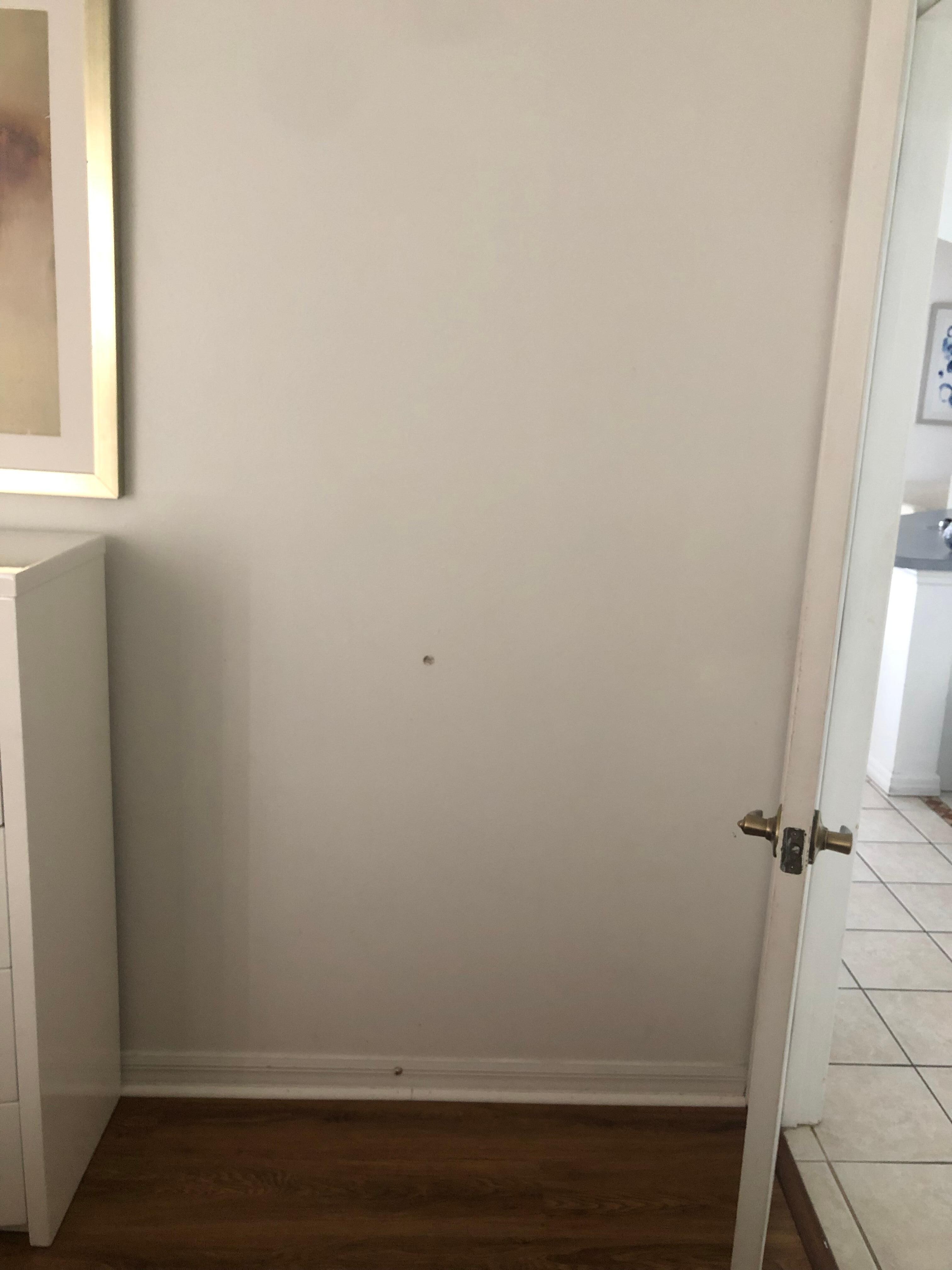 One of the bedrooms with wall damage due to no doorstop