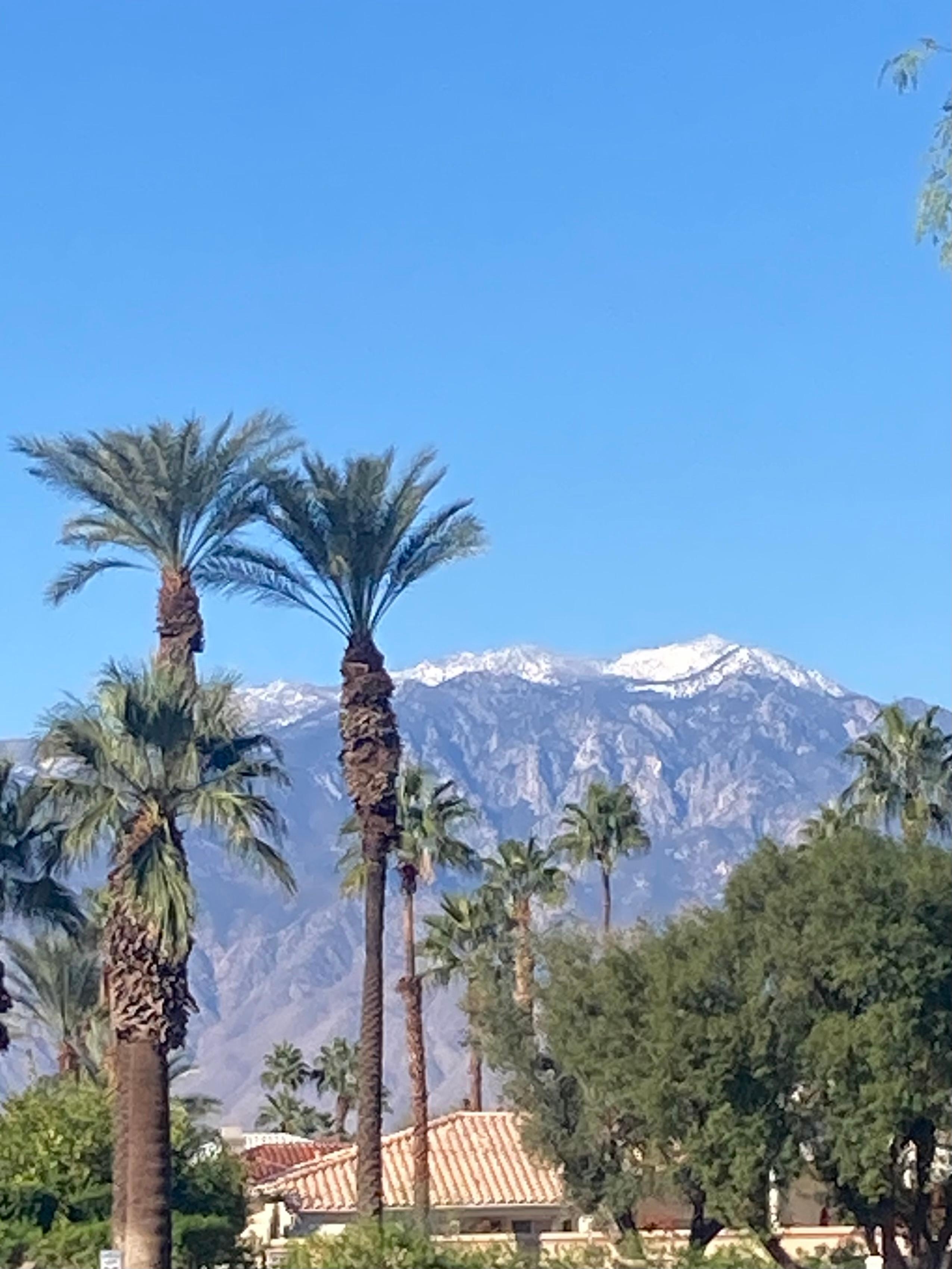 What a treat to enjoy the mild palm desert winter temperatures with the beautiful snow capped mountains in the background