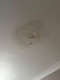 Repair on the ceiling. Looks like it’s been finished with a Brillo pad! They should not allow access to rooms like this.