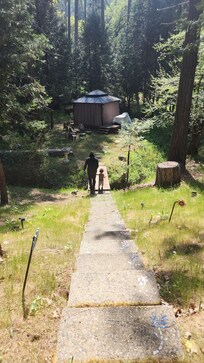 The stairs and bridge to the deck.