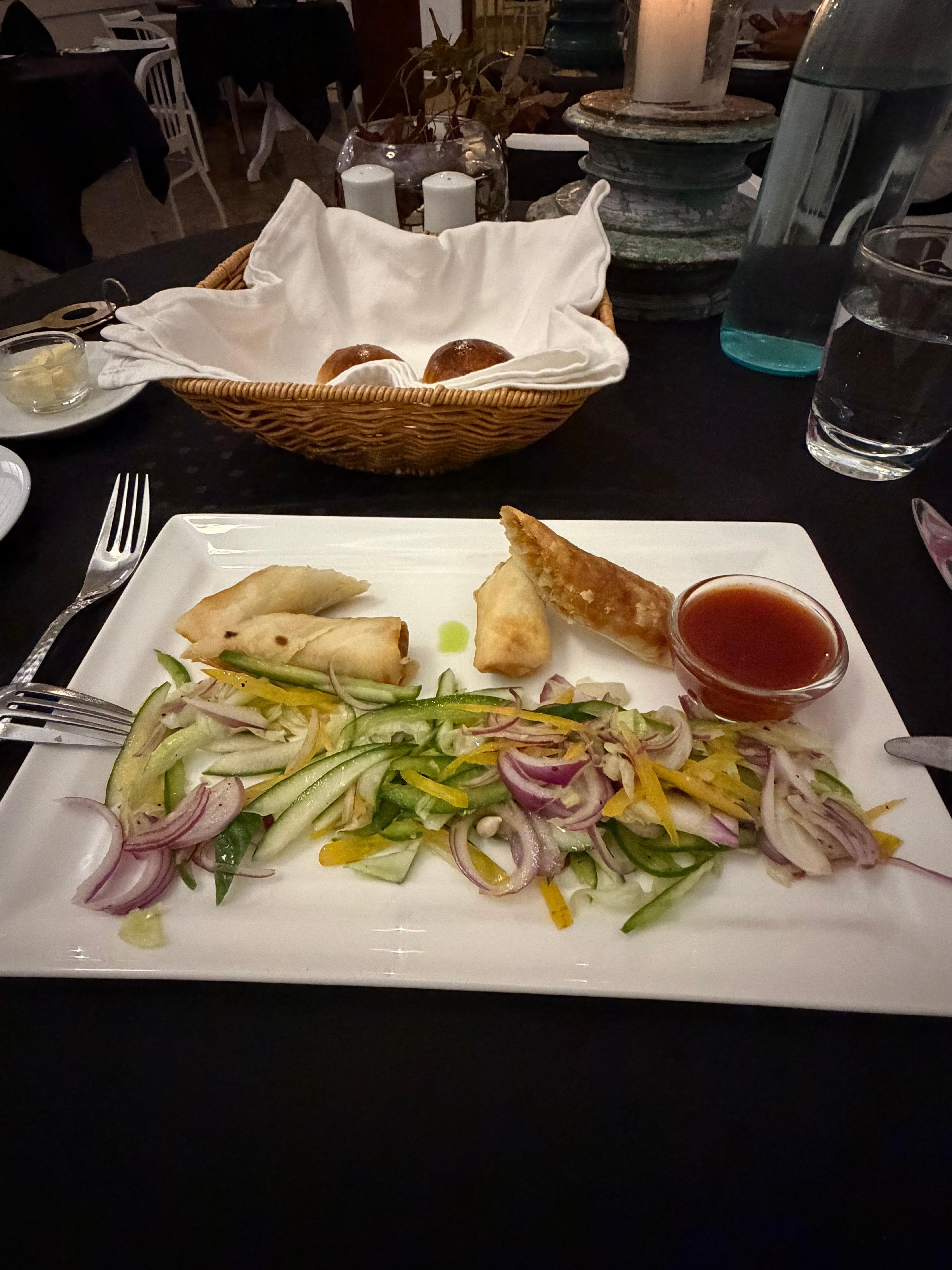 Dinner salad… with a spring roll 