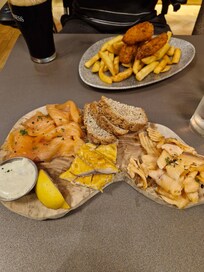 3 different types of Smoked Fish with homemade bread delicious